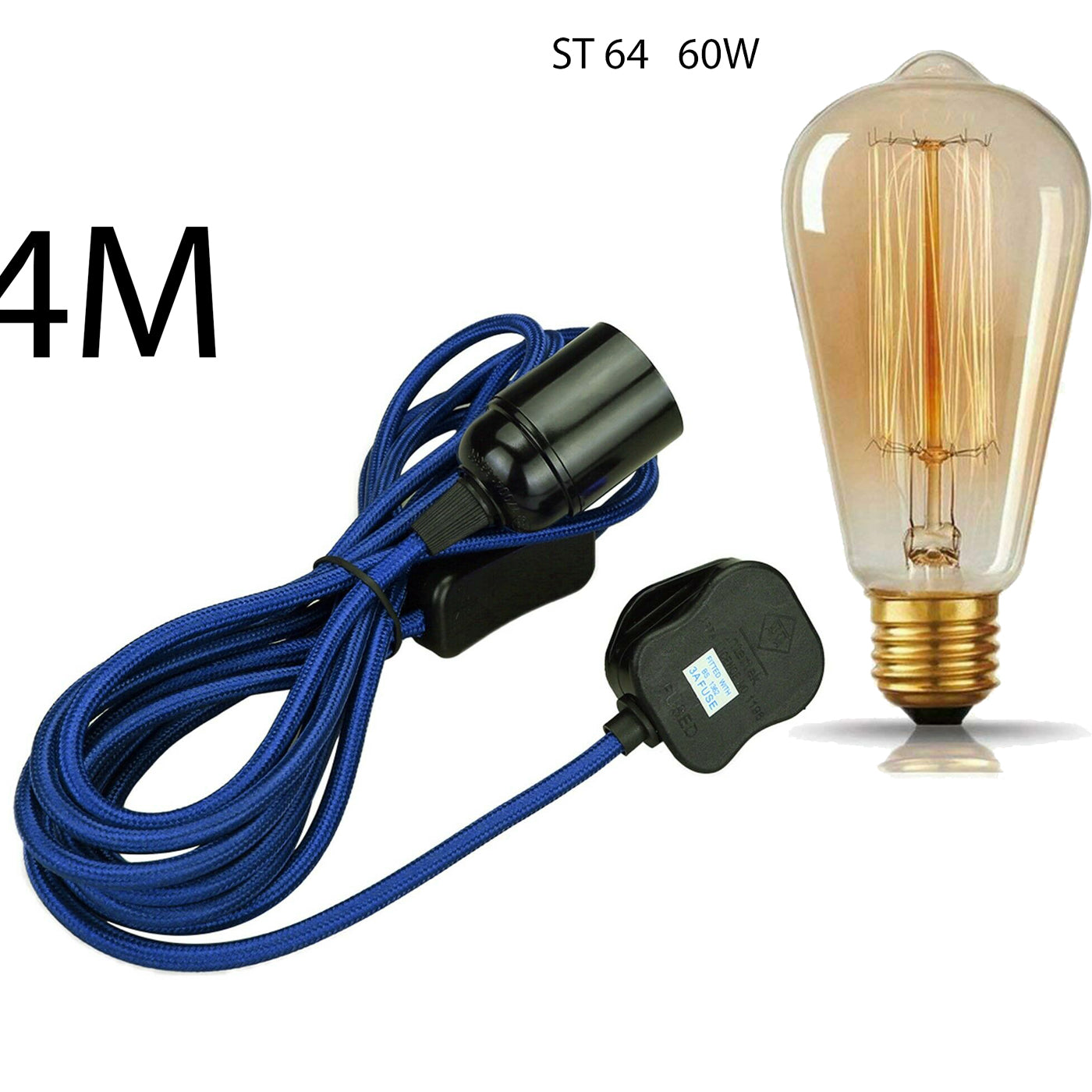 LEDSone 13ft Fabric Flex Plug-In Pendant Light with E27 Bulb Holder