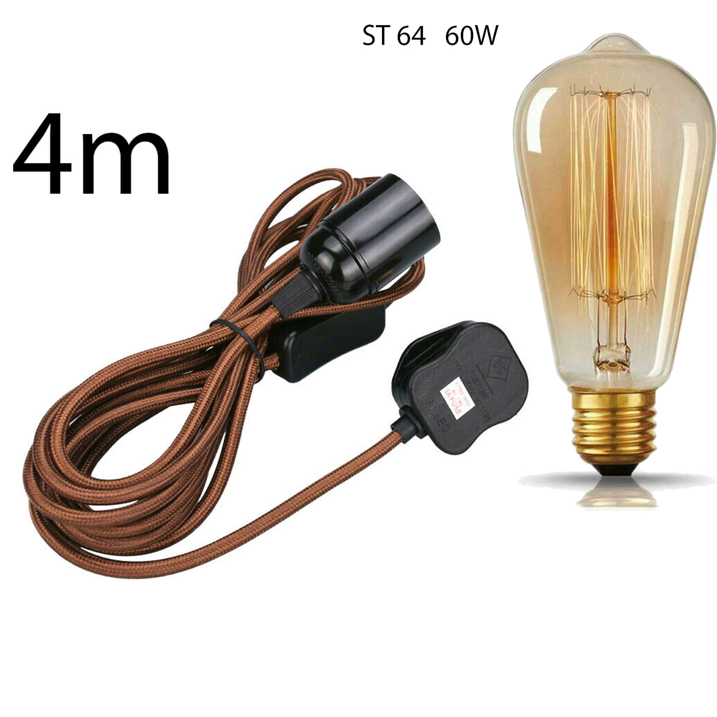 LEDSone 13ft Fabric Flex Plug-In Pendant Light with E27 Bulb Holder