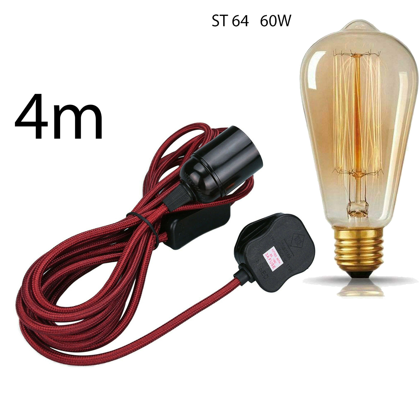 Stylish 13ft Fabric Plug-in Pendant Light Kit, E27 Bulb Holder, Dimmer Switch