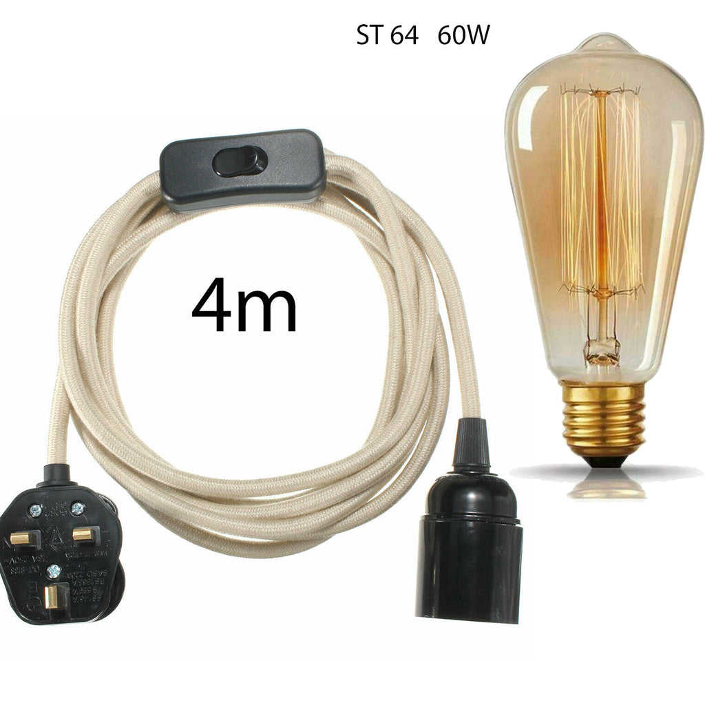 LEDSone 13ft Fabric Flex Plug-In Pendant Light with E27 Bulb Holder