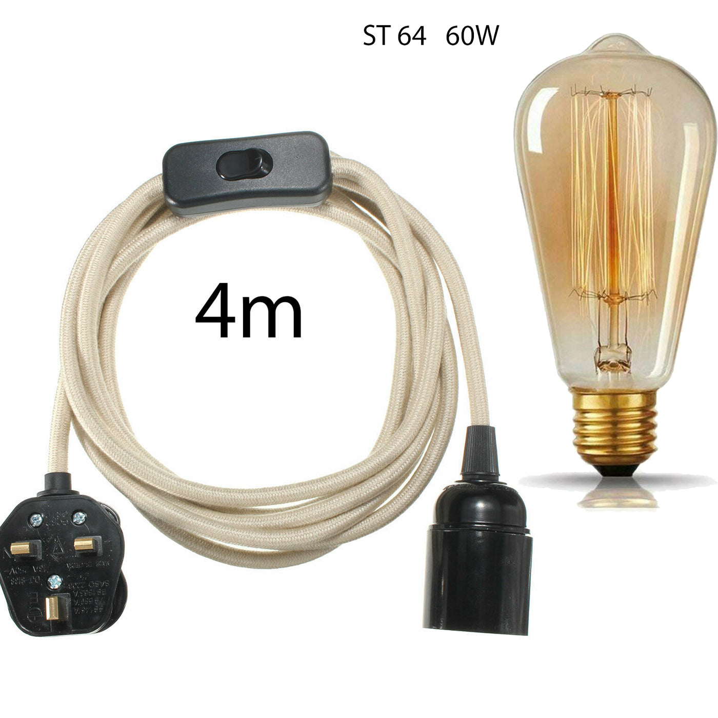 LEDSone 13ft Fabric Flex Plug-In Pendant Light with E27 Bulb Holder