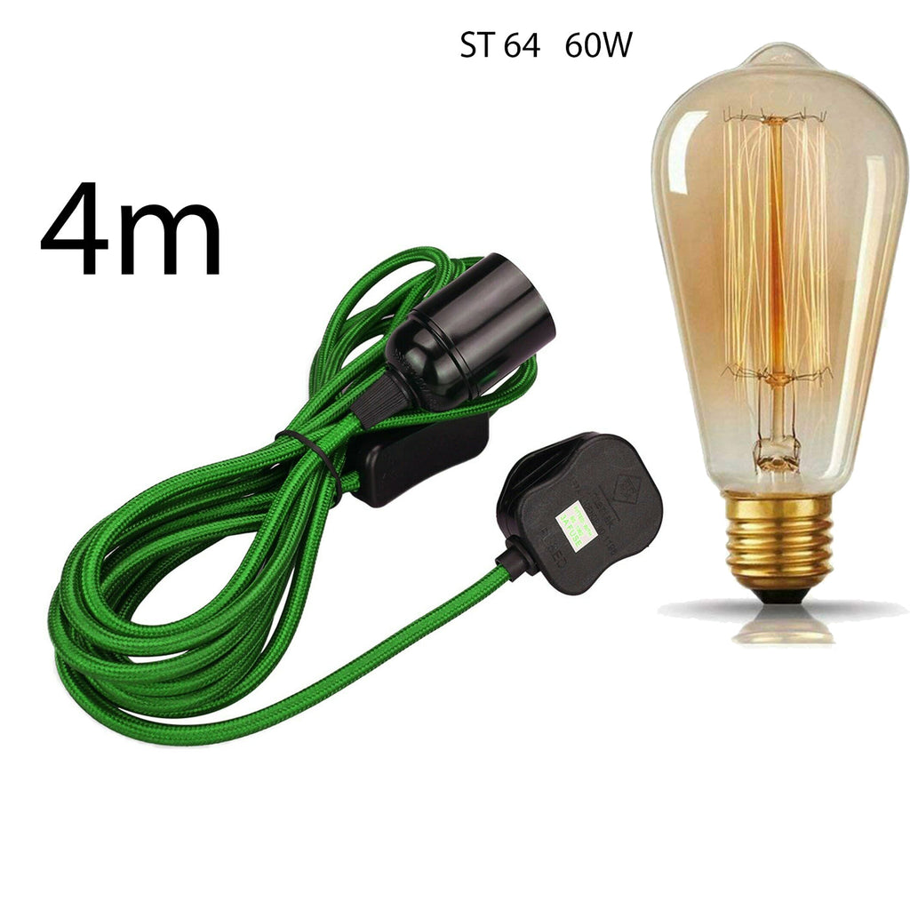Stylish 13ft Fabric Plug-in Pendant Light Kit, E27 Bulb Holder, Dimmer Switch