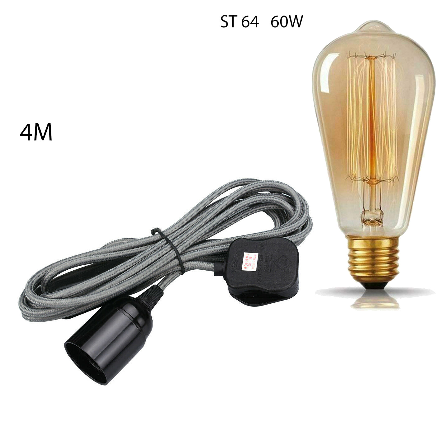 LEDSone 13ft Fabric Flex Plug-In Pendant Light with E27 Bulb Holder