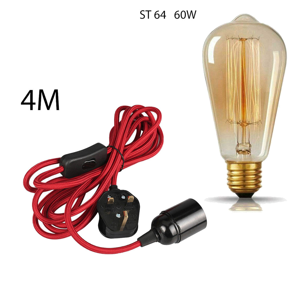LEDSone 13ft Fabric Flex Plug-In Pendant Light with E27 Bulb Holder