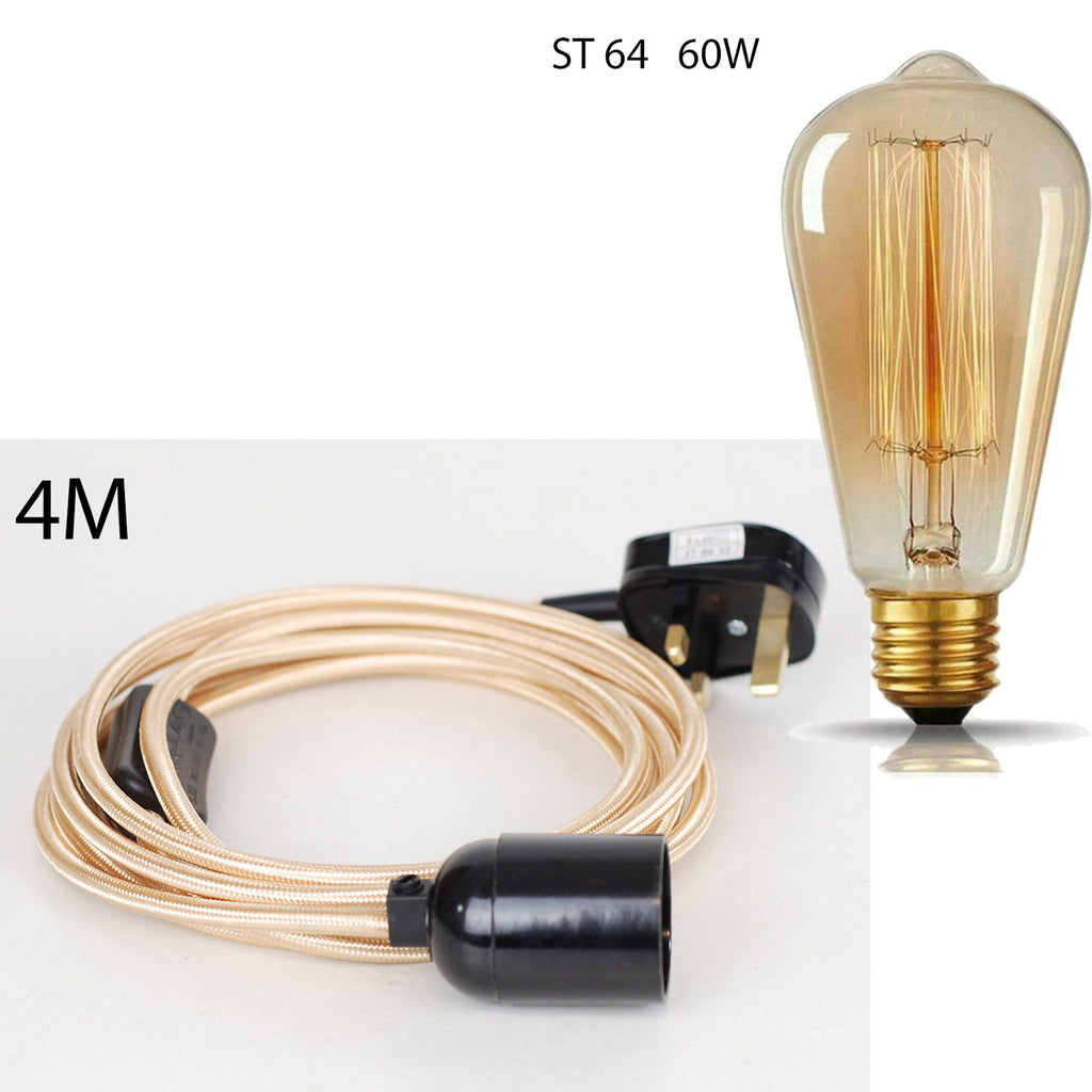 LEDSone 13ft Fabric Flex Plug-In Pendant Light with E27 Bulb Holder