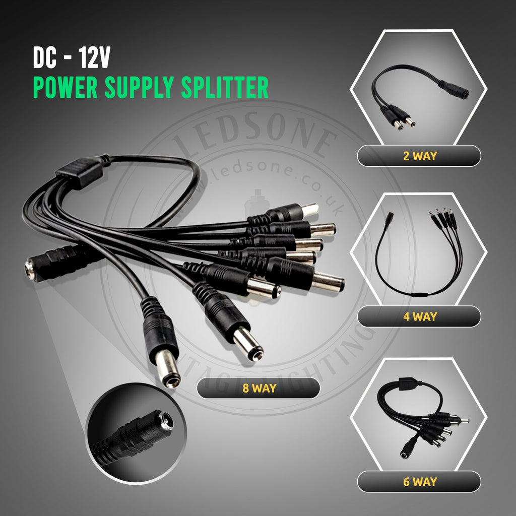 CCTV DC Power Splitter Cable 2.1mm Female to Male Adapter
