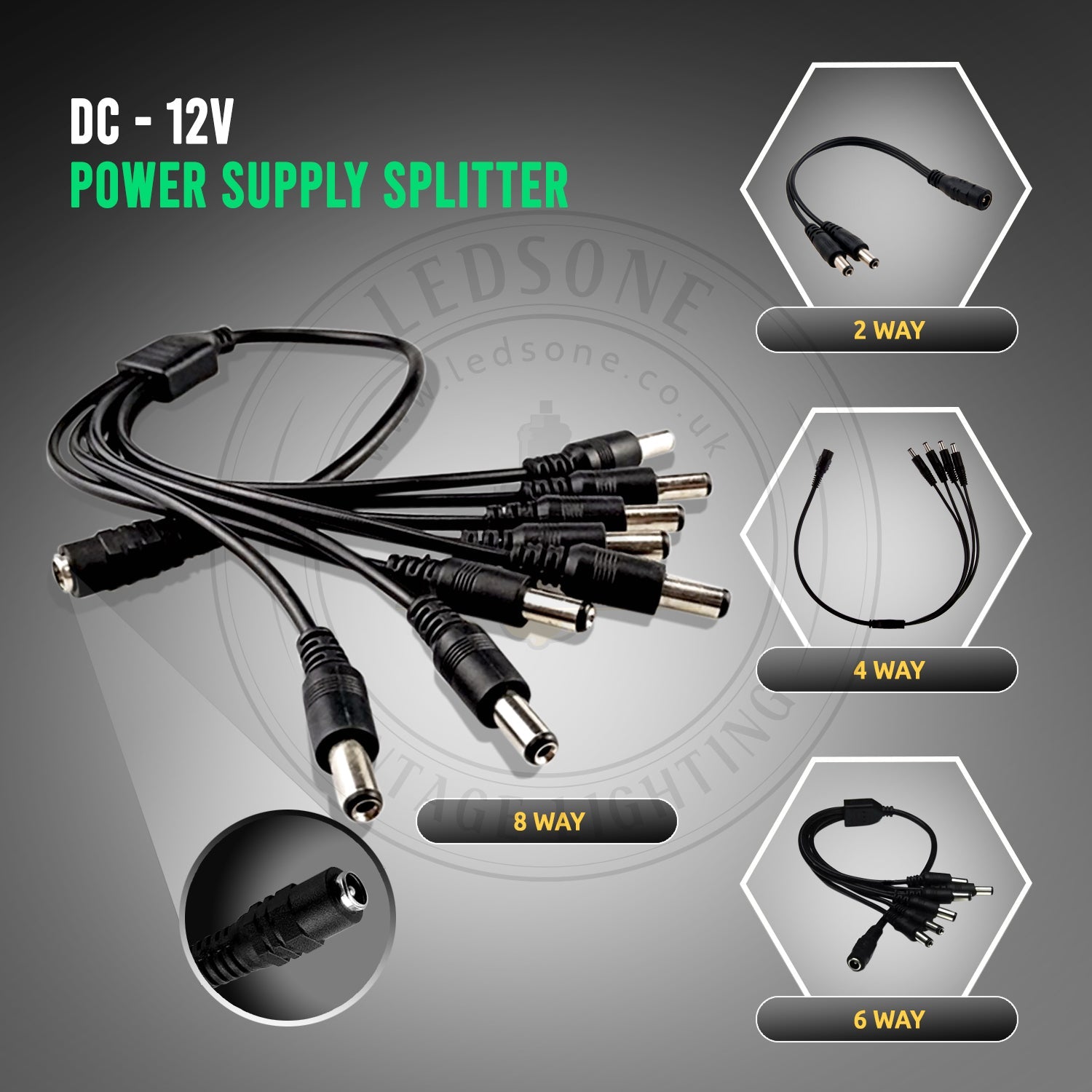 CCTV DC Power Splitter Cable 2.1mm Female to Male Adapter