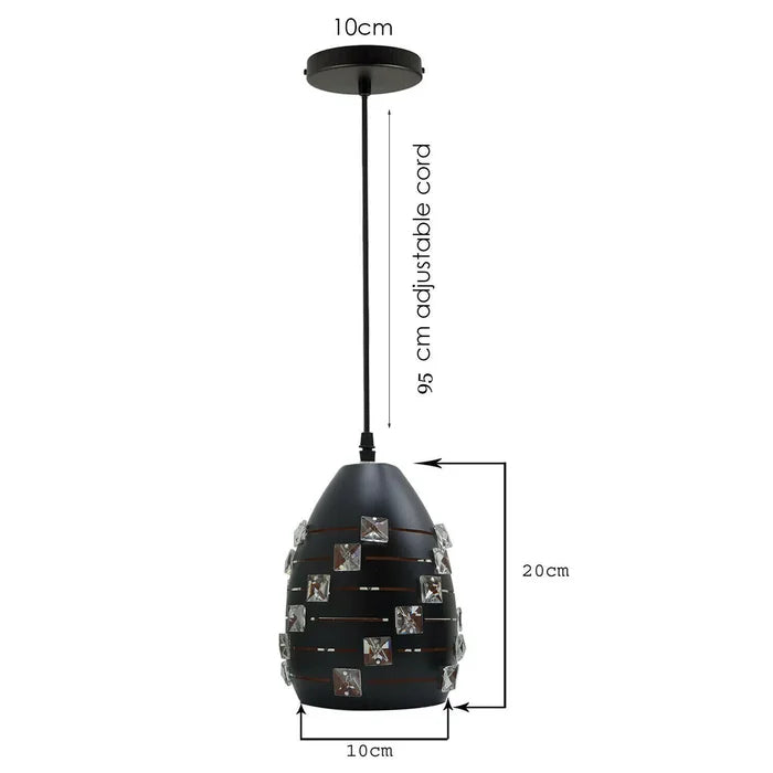 LEDSone Modern Black Metal Crystal Pendant Light, Adjustable LED Ceiling Fixture