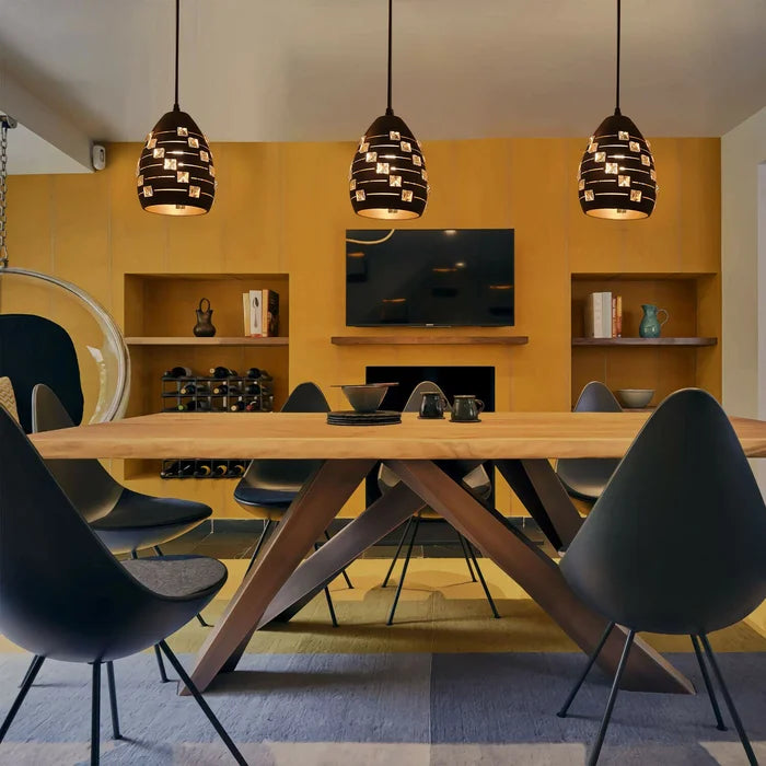 LEDSone Modern Black Metal Crystal Pendant Light, Adjustable LED Ceiling Fixture