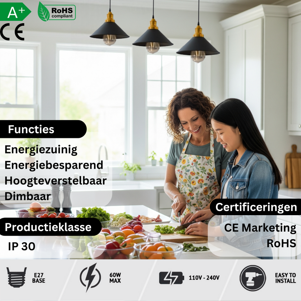 E27 Metaal Hanglamp 3 Lampen In Hoogte Verstelbaar ~6068