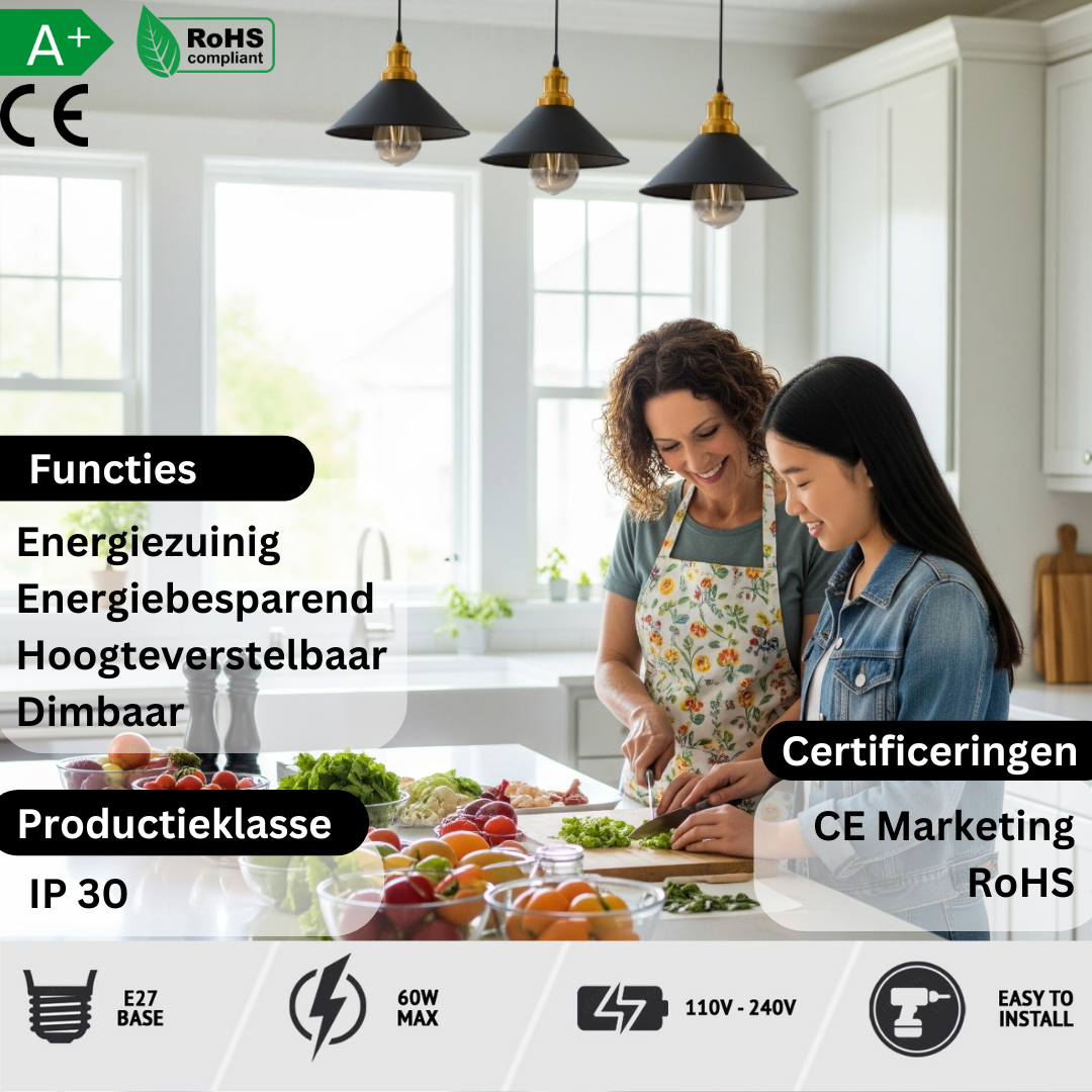 E27 Metaal Hanglamp 3 Lampen In Hoogte Verstelbaar ~6068