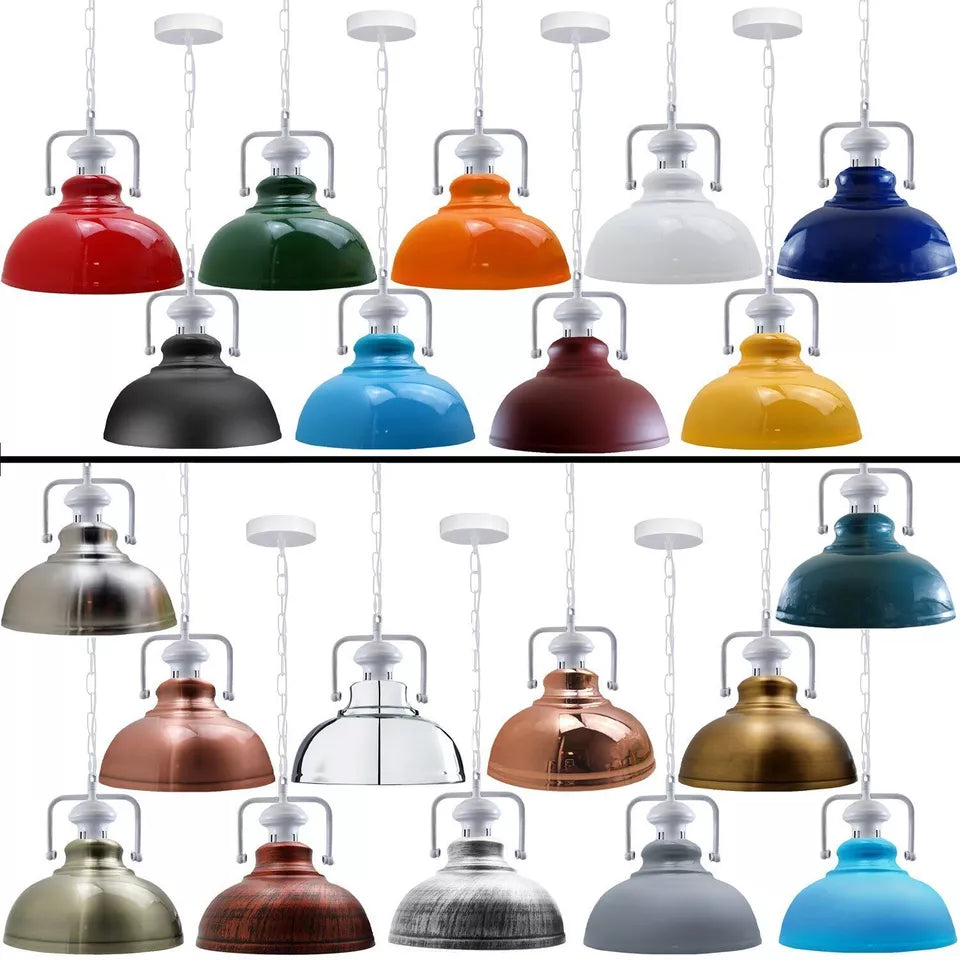 Industrial Barn Style Metal Pendant Light Fixture, Adjustable Chain, Various Colors