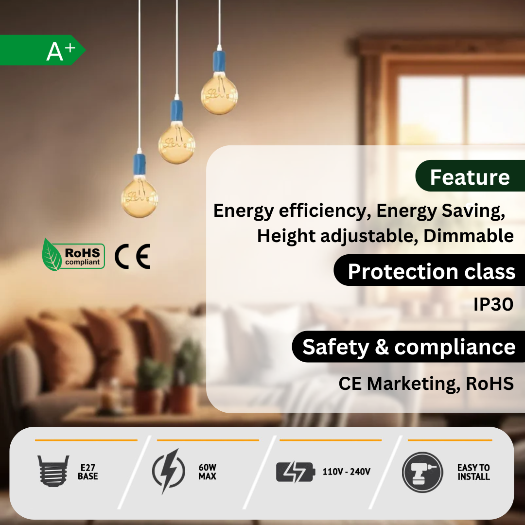 Industrial E27 Colourful Suspended Pendant Light Fitting Home Kit