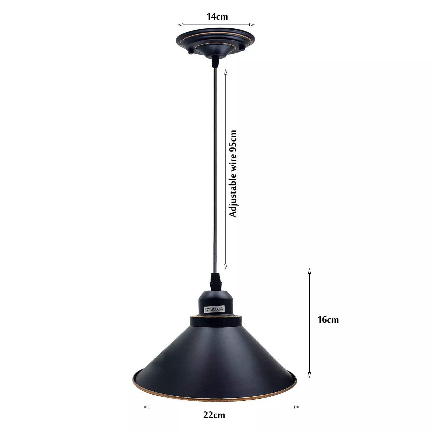 Modern Black Metal Industrial Ceiling Pendant Light Fixture E27 Socket