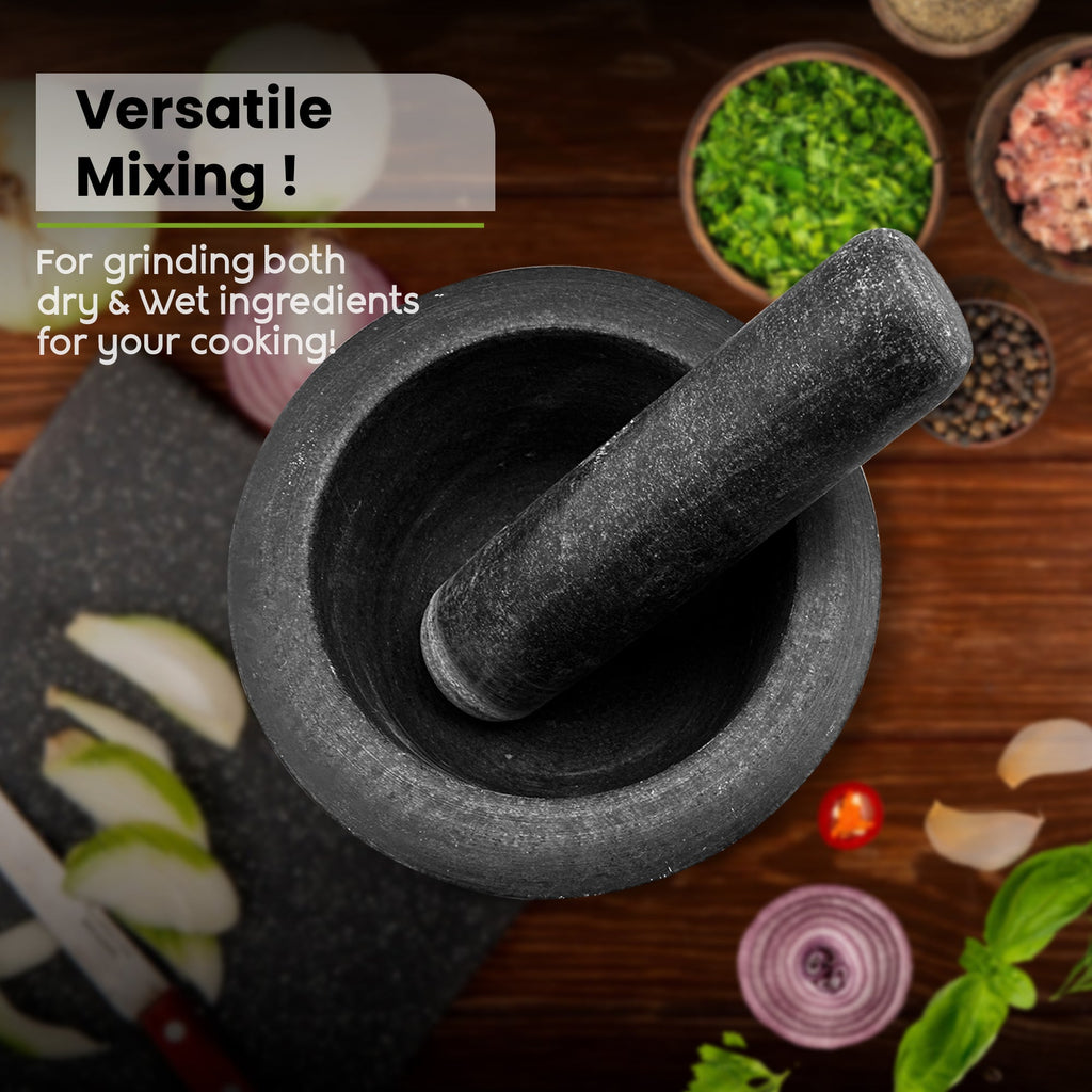 Premium Solid Black Granite Pestle and Mortar Set for Spice Herb Grinding