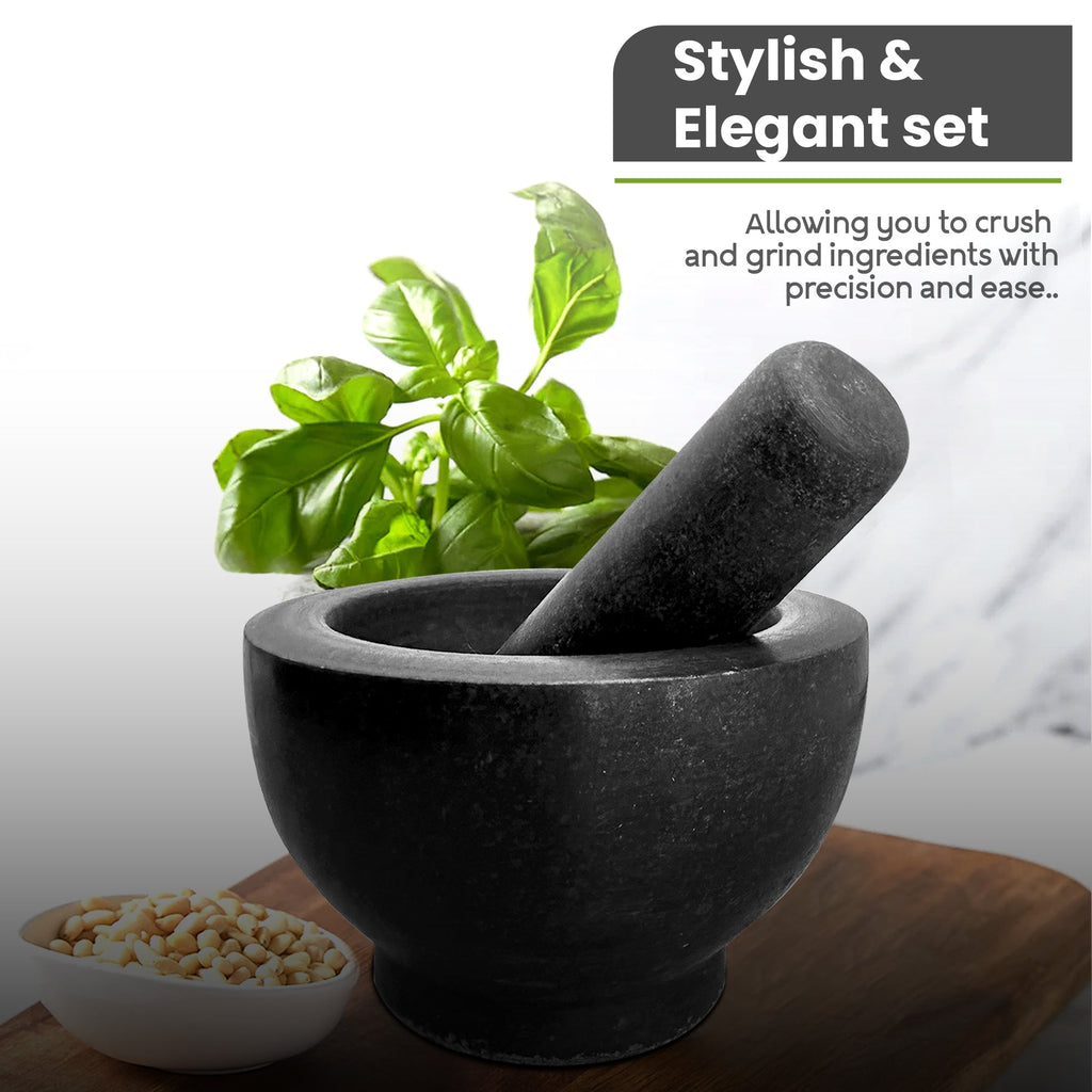 Premium Solid Black Granite Pestle and Mortar Set for Spice Herb Grinding