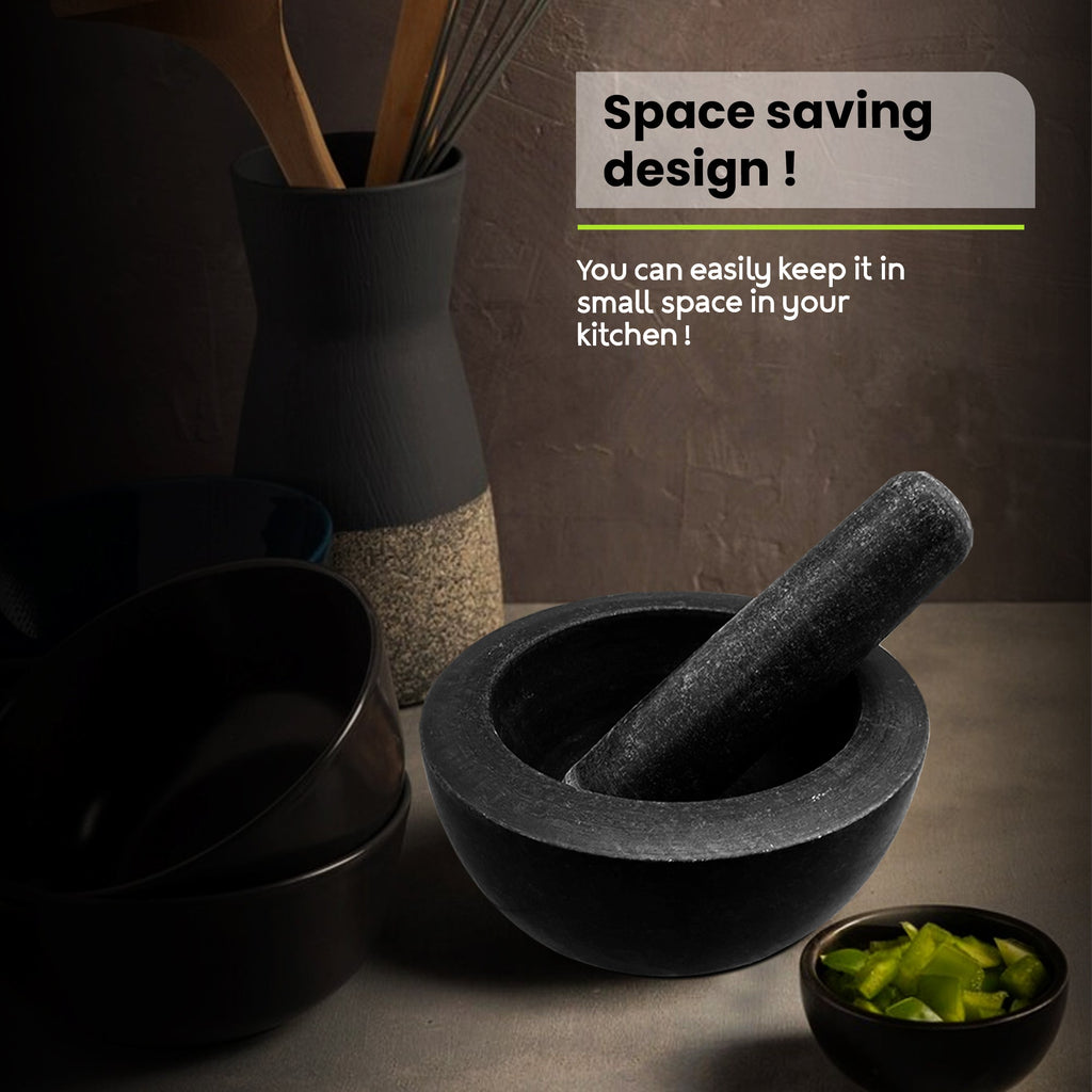 Premium Solid Black Granite Pestle and Mortar Set for Spice Herb Grinding