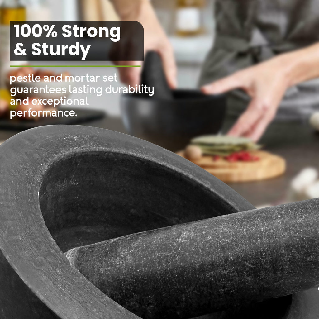 Premium Solid Black Granite Pestle and Mortar Set for Spice Herb Grinding