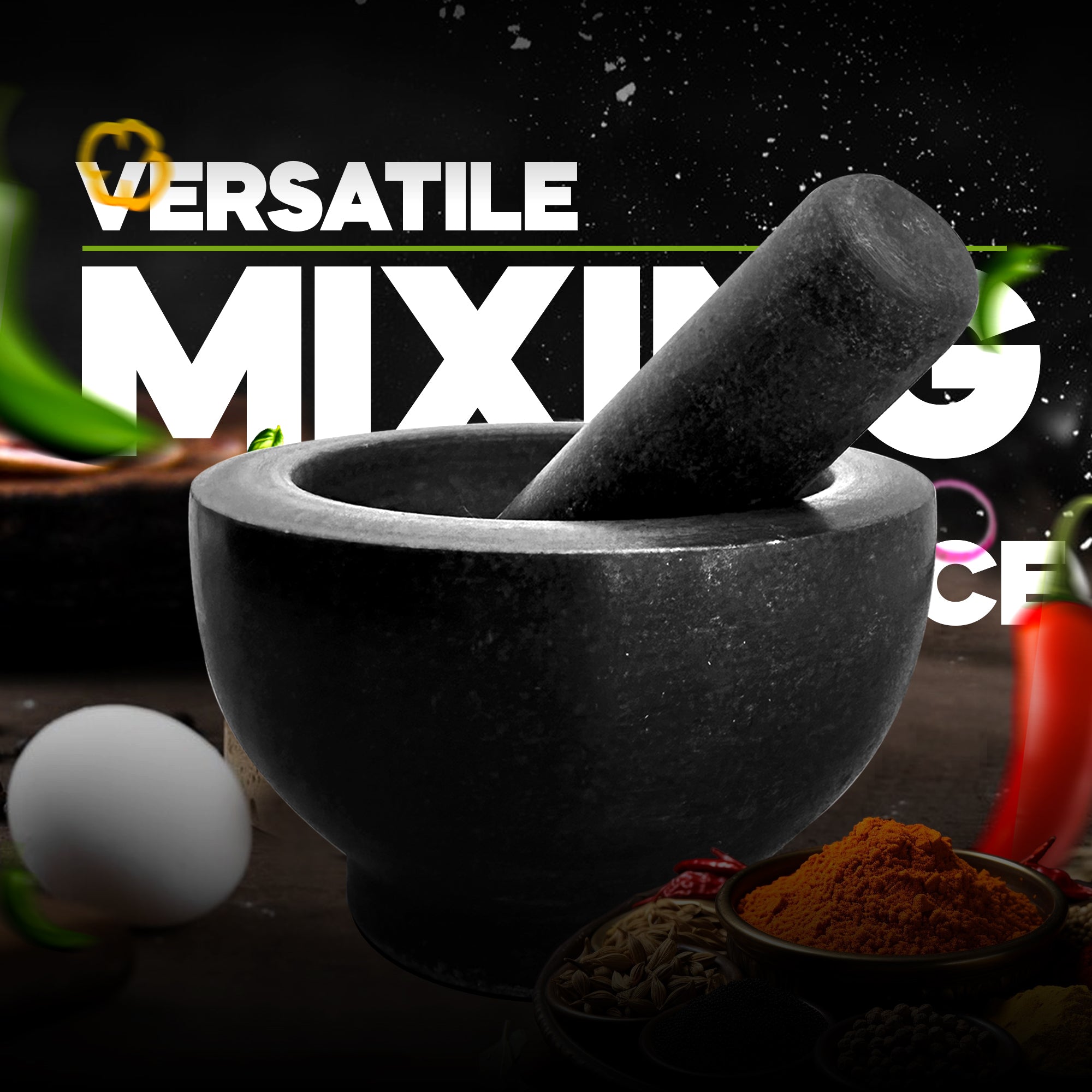 Premium Solid Black Granite Pestle and Mortar Set for Spice Herb Grinding