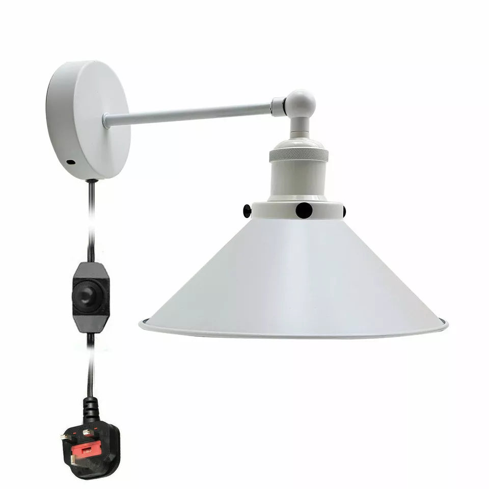 Modern Industrial Plug-in Metal Wall Sconce with Dimmer Switch