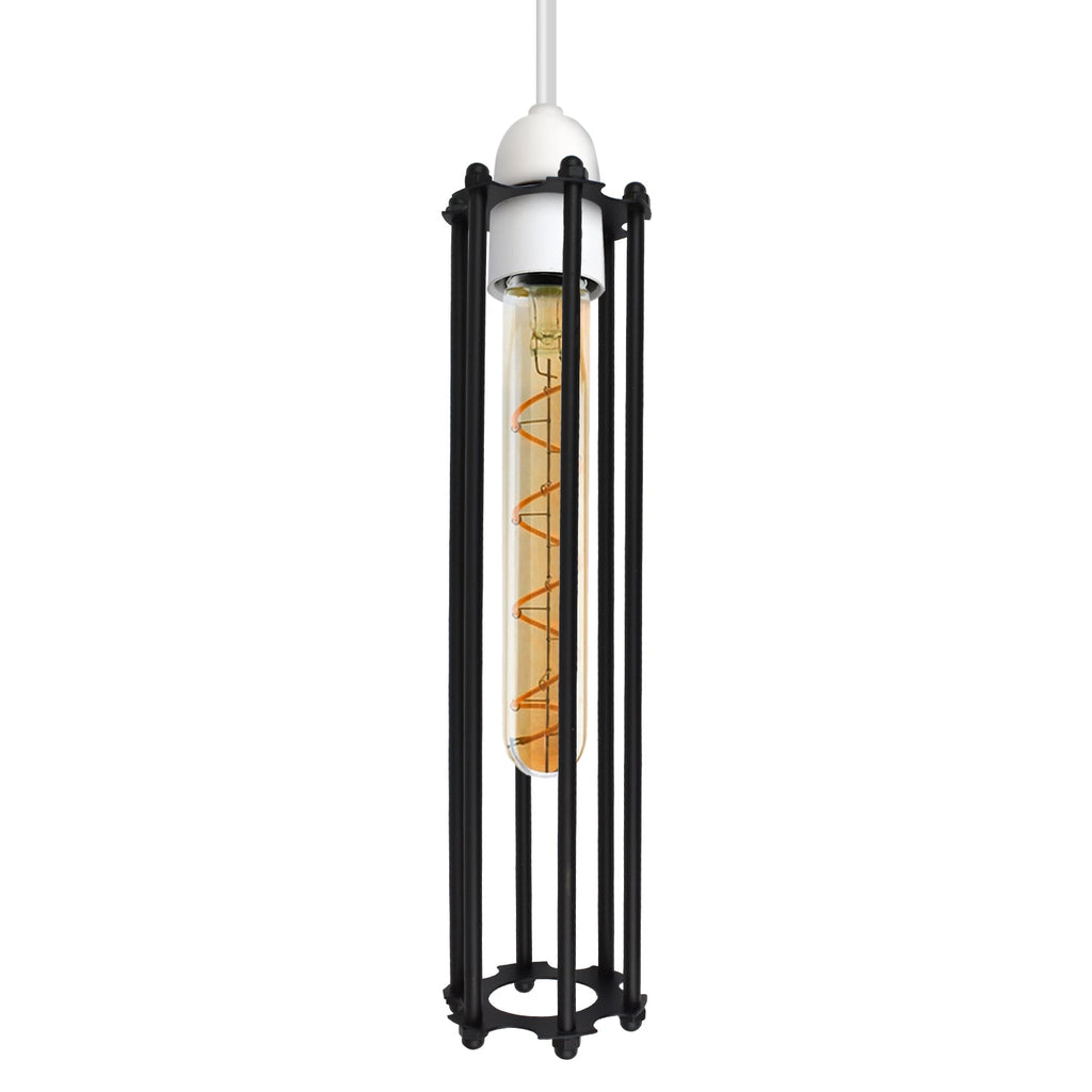 Vintage Industrial Metal Wire Cage Pendant Light Shade Tube Design Fixture