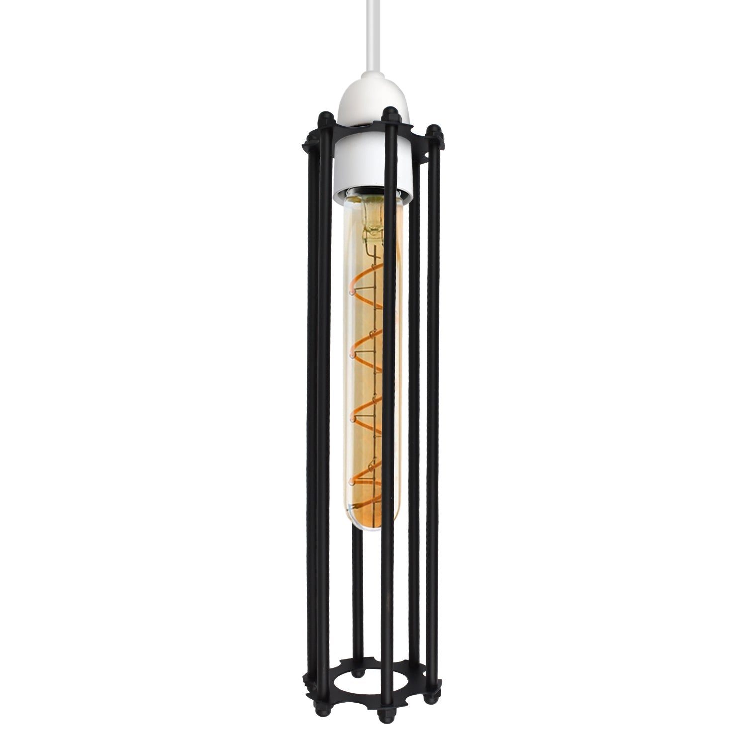 Vintage Industrial Metal Wire Cage Pendant Light Shade Tube Design Fixture