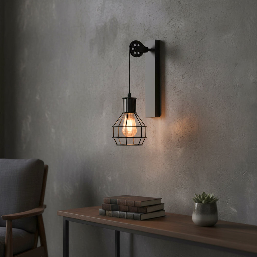 Adjustable Industrial Black Metal Pendant Light Pulley System for Cable Management