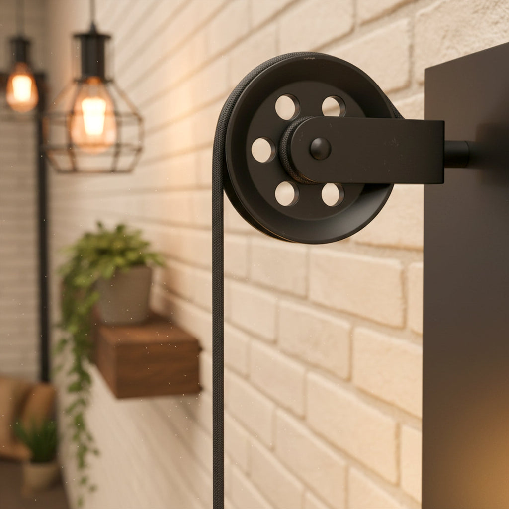 Adjustable Industrial Black Metal Pendant Light Pulley System for Cable Management