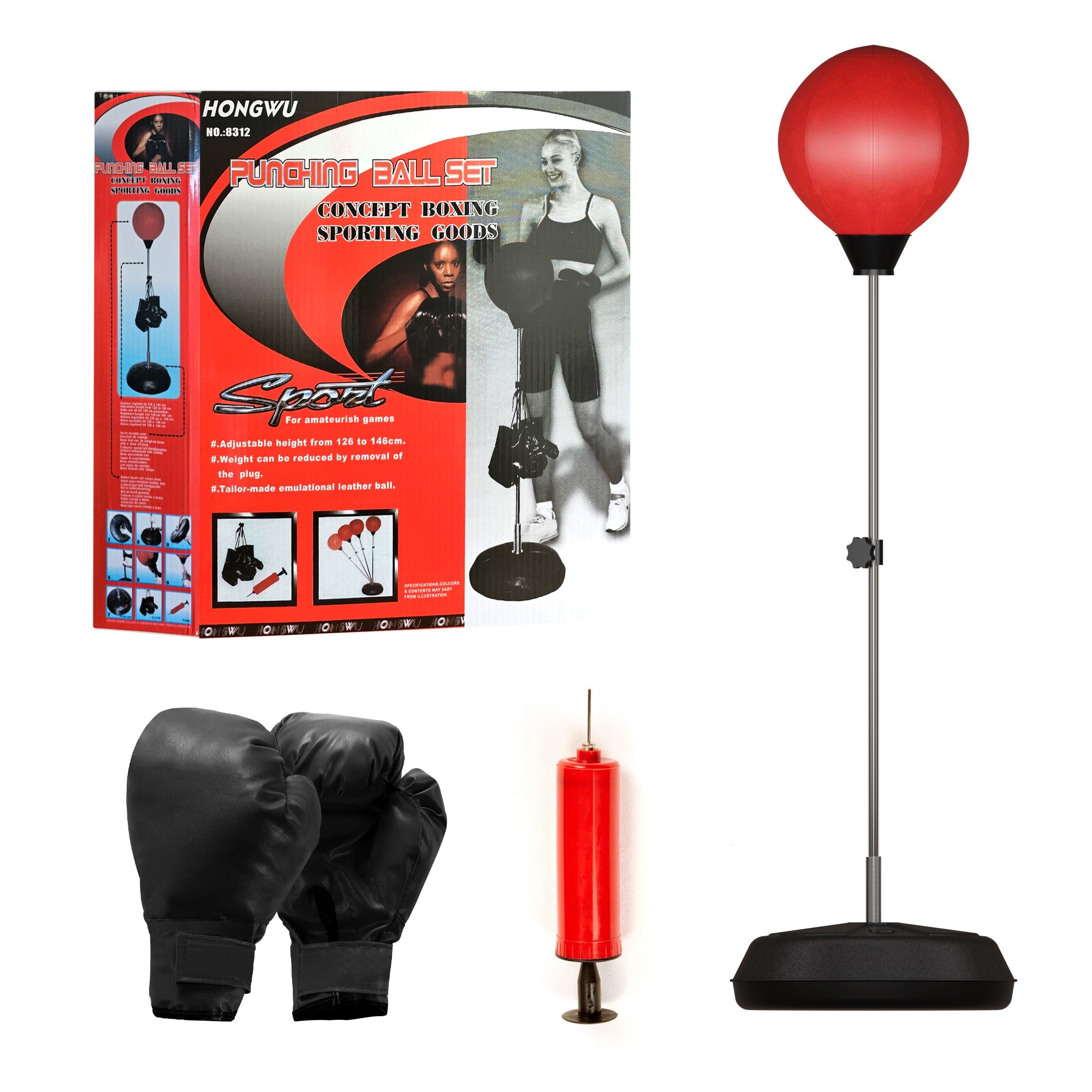 Adult Free Standing Punching Bag Set with Gloves, Adjustable Height