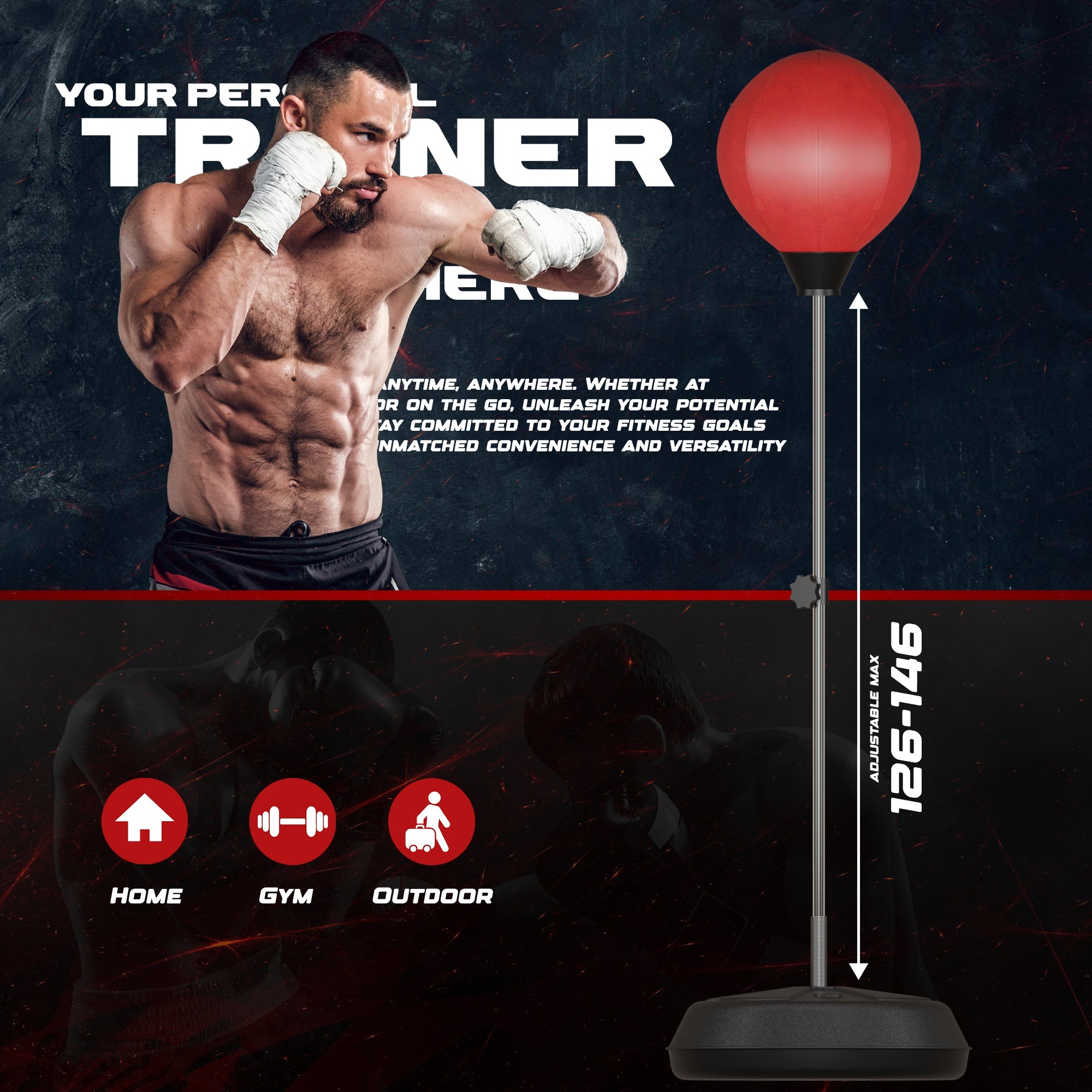 Adult Free Standing Punching Bag Set with Gloves, Adjustable Height