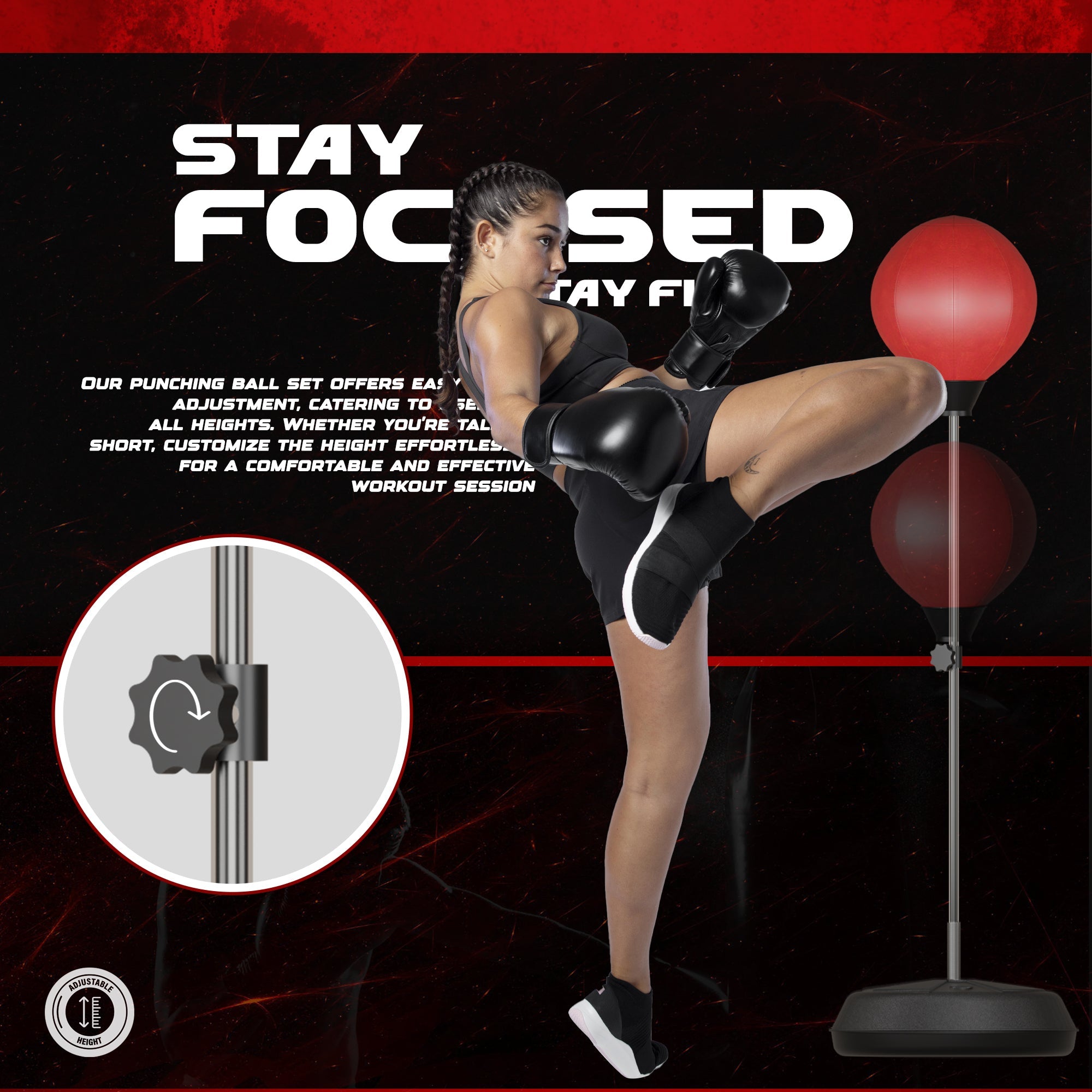 Adult Free Standing Punching Bag Set with Gloves, Adjustable Height
