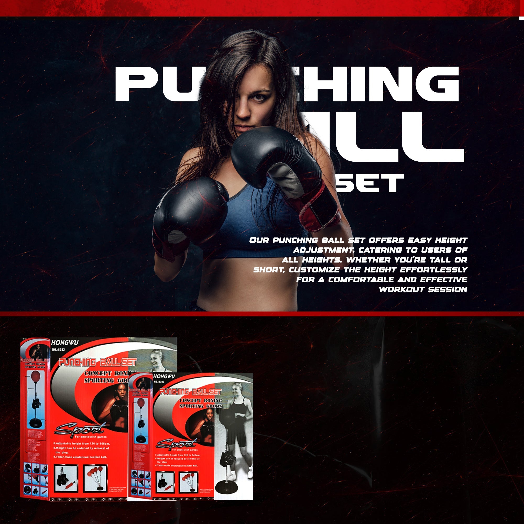 Adult Free Standing Punching Bag Set with Gloves, Adjustable Height