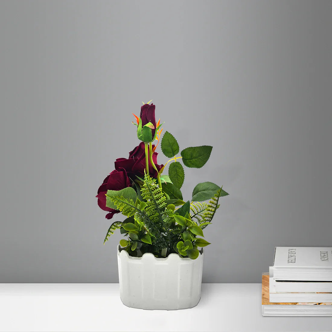 Lifelike Artificial Rose Flower Potted Arrangement for Home & Wedding Decor