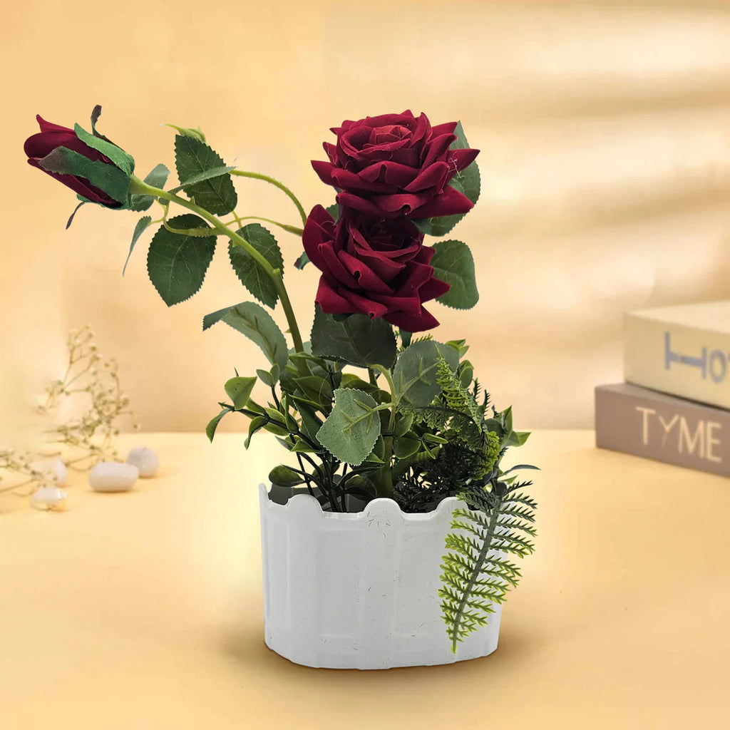 Lifelike Artificial Rose Flower Arrangement with Decorative Vase for Home