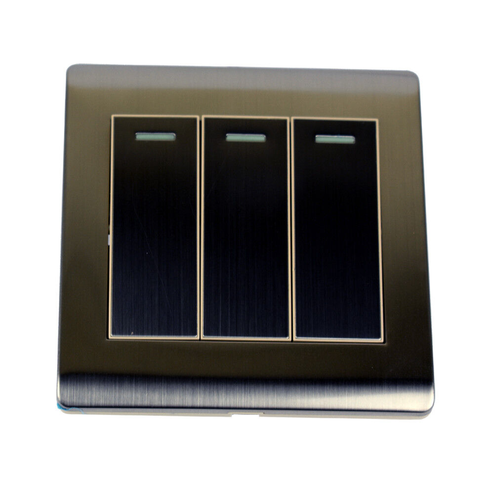 Brushed Chrome Screwless 3 Gang 2-Way Wall Light Switch for Modern Homes
