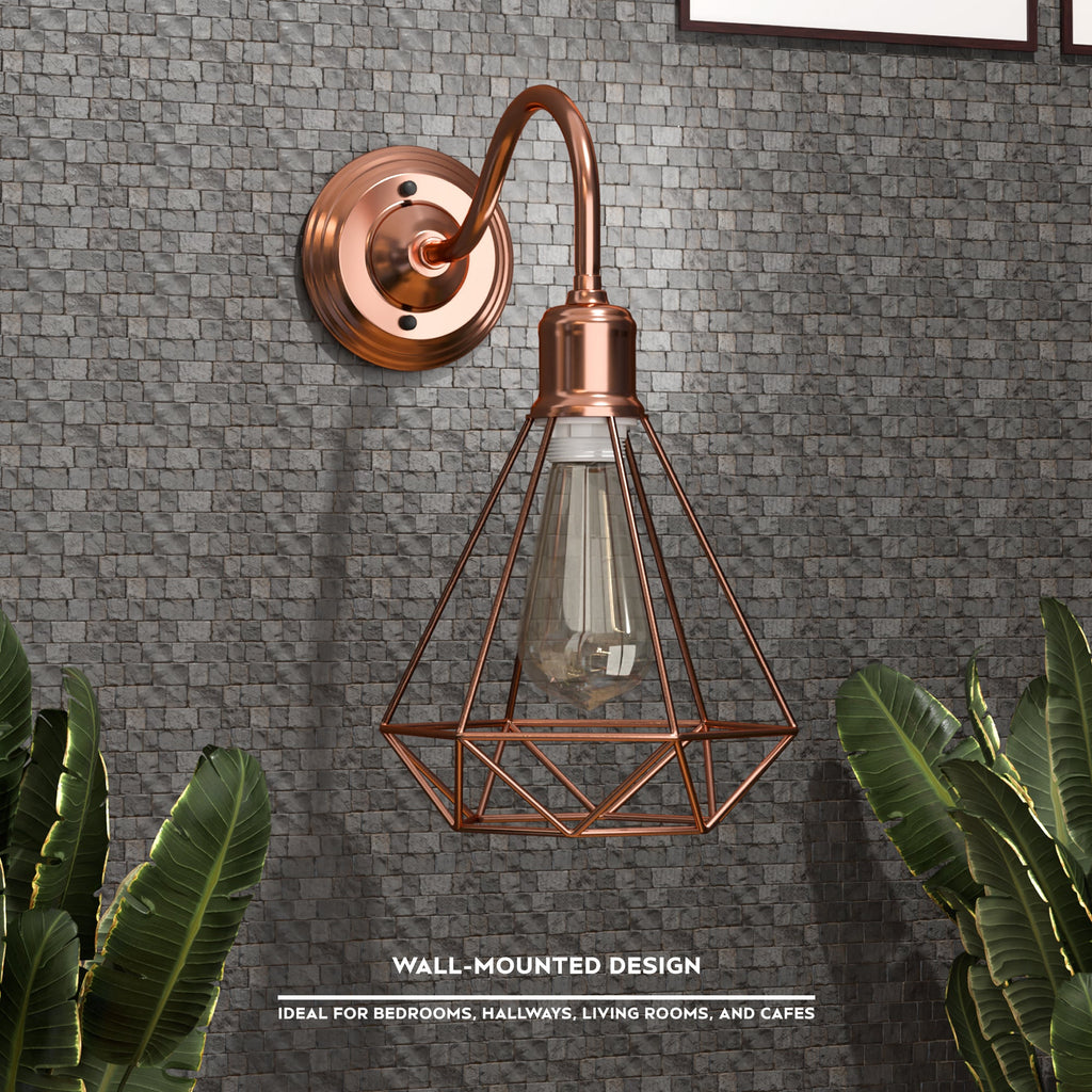 Modern Vintage Rose Gold Industrial Wall Sconce Light Cage Lamp Fixture