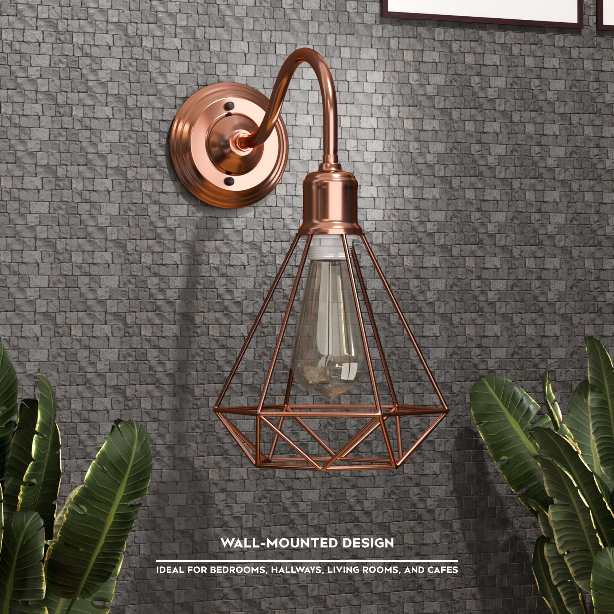 Modern Vintage Industrial Rose Gold Cage Wall Light Sconce Fixture Fitting