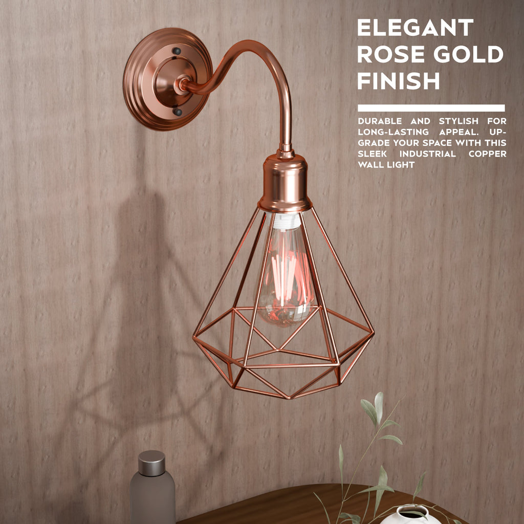 Modern Vintage Rose Gold Industrial Sconce Wall Light Cage Lamp Fixture