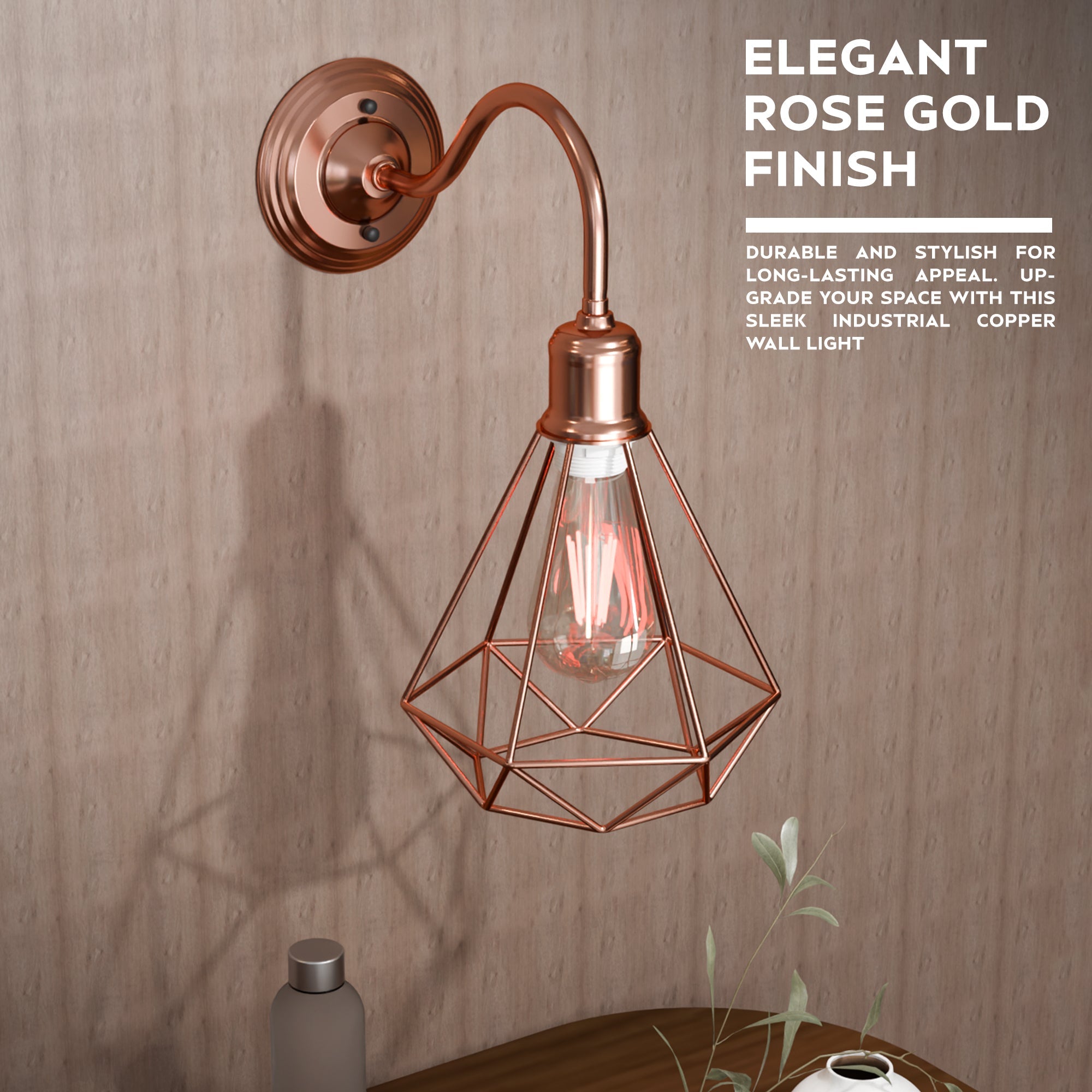 Modern Vintage Industrial Rose Gold Cage Wall Light Sconce Fixture Fitting