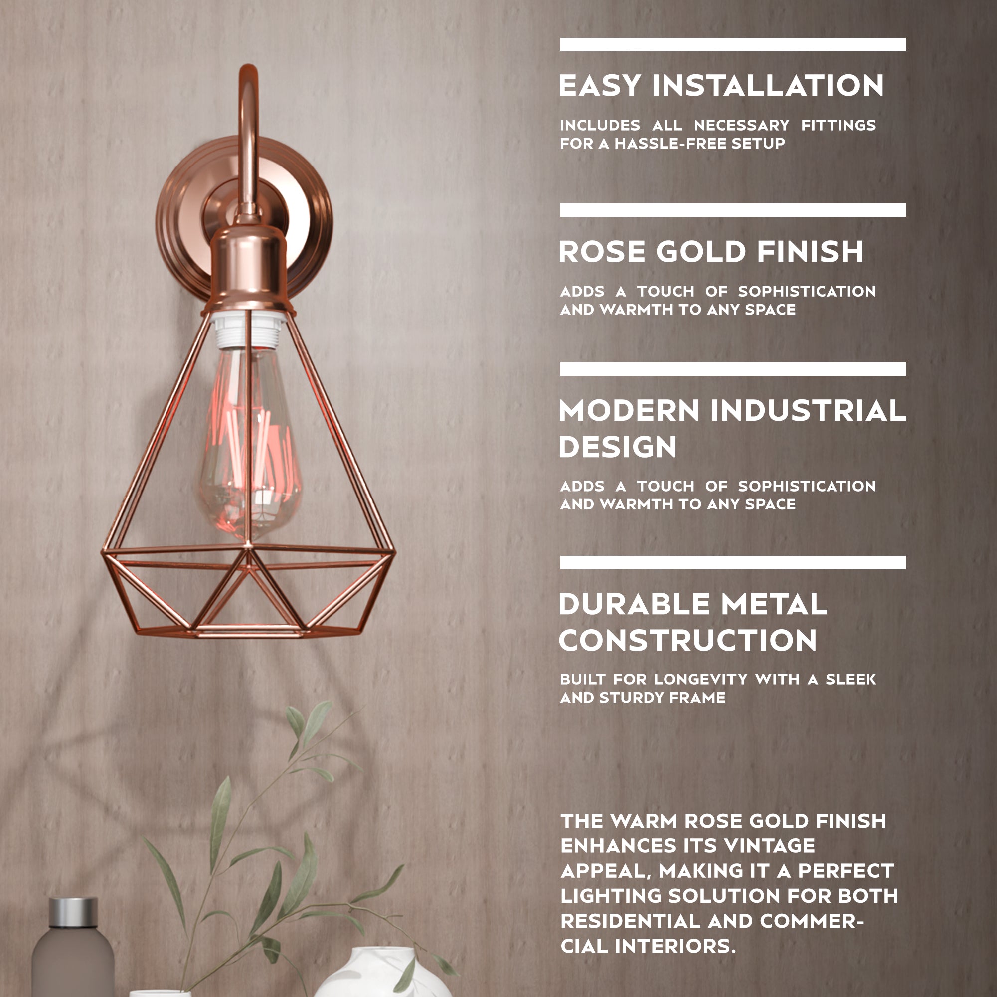 Modern Vintage Rose Gold Industrial Wall Sconce Light Cage Lamp Fixture