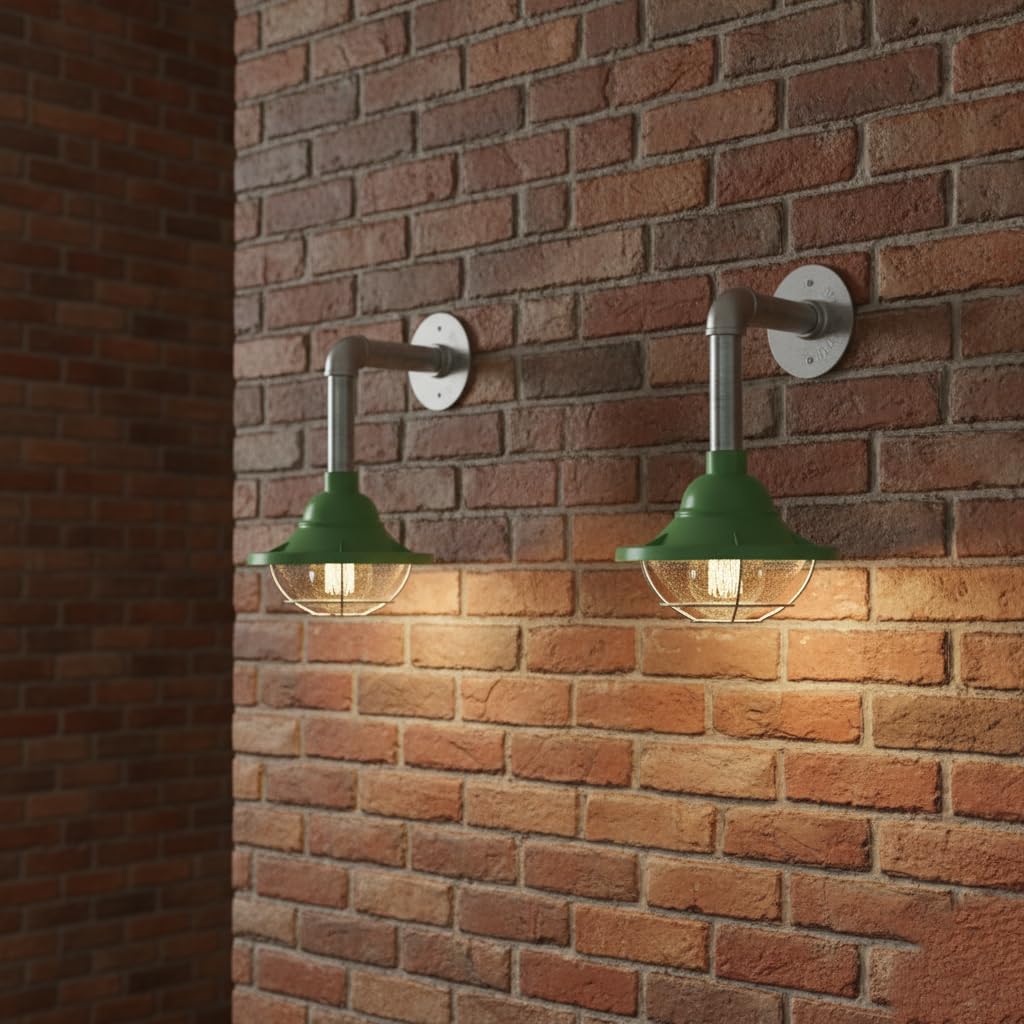Industrial Galvanized Steel Wall Sconce 2-Pack E27 Conduit Pipe Loft Lighting