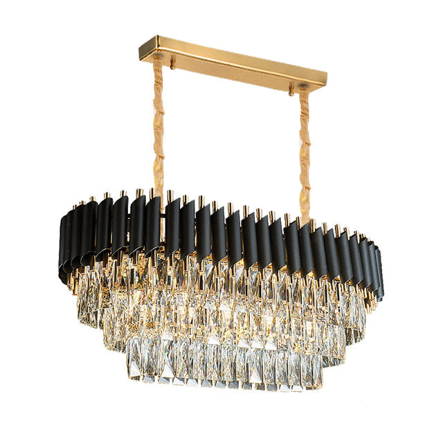 Modern Black Gold Crystal Chandelier & Matching Wall Sconce Light Set