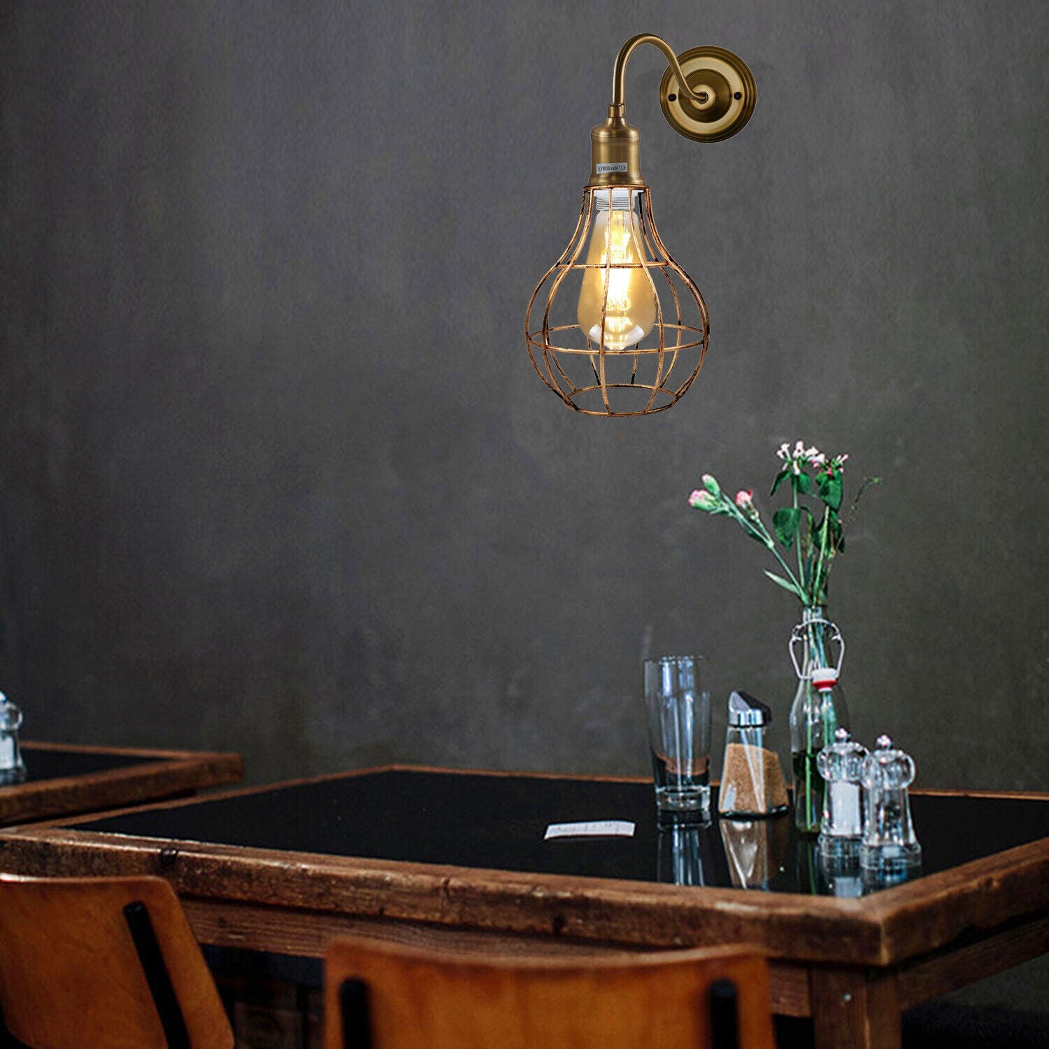 Modern Retro Industrial Metal Geometric Cage Wall Sconce Light Fixture