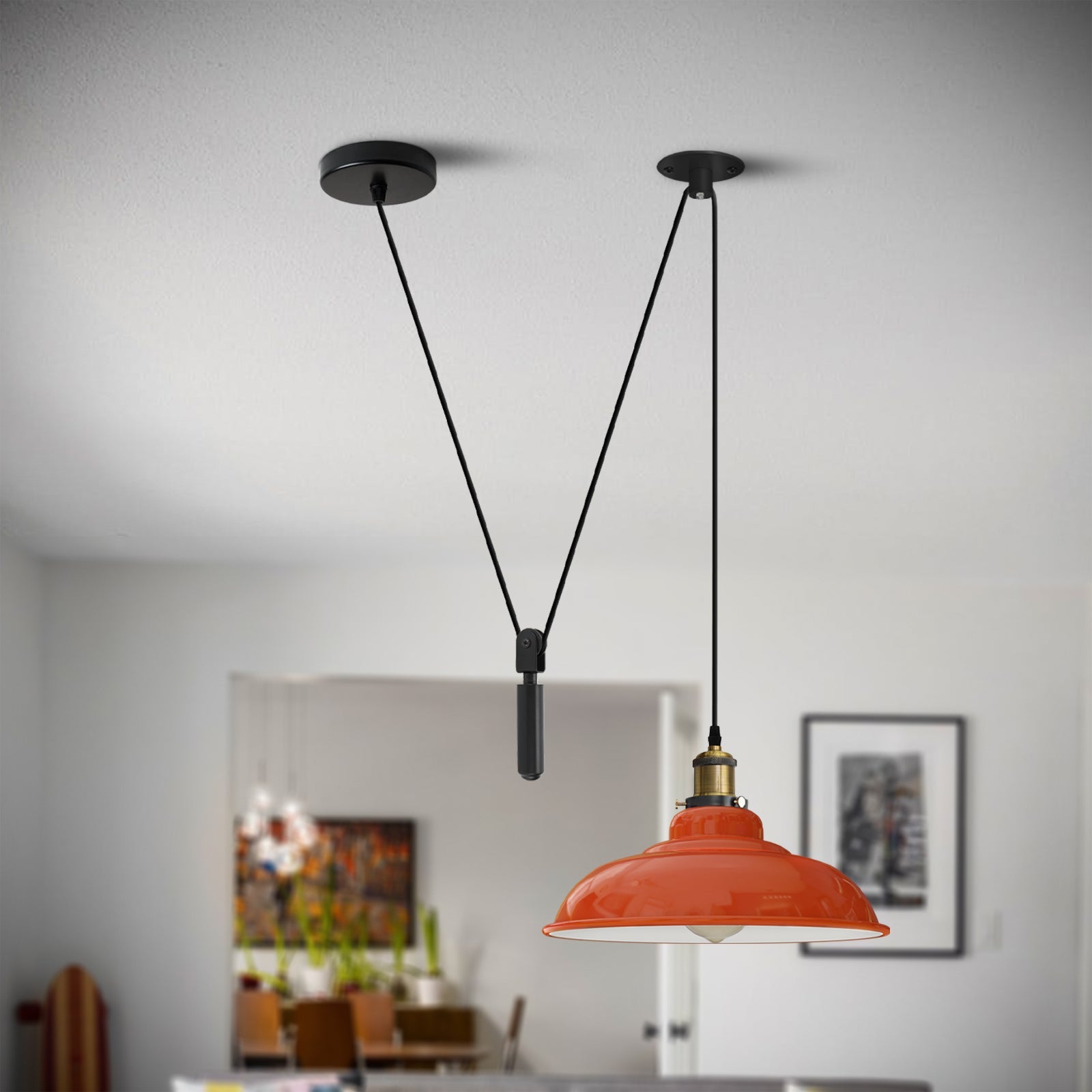 Adjustable Pulley System Industrial Pendant Light, Single Head E27 Modern Decor