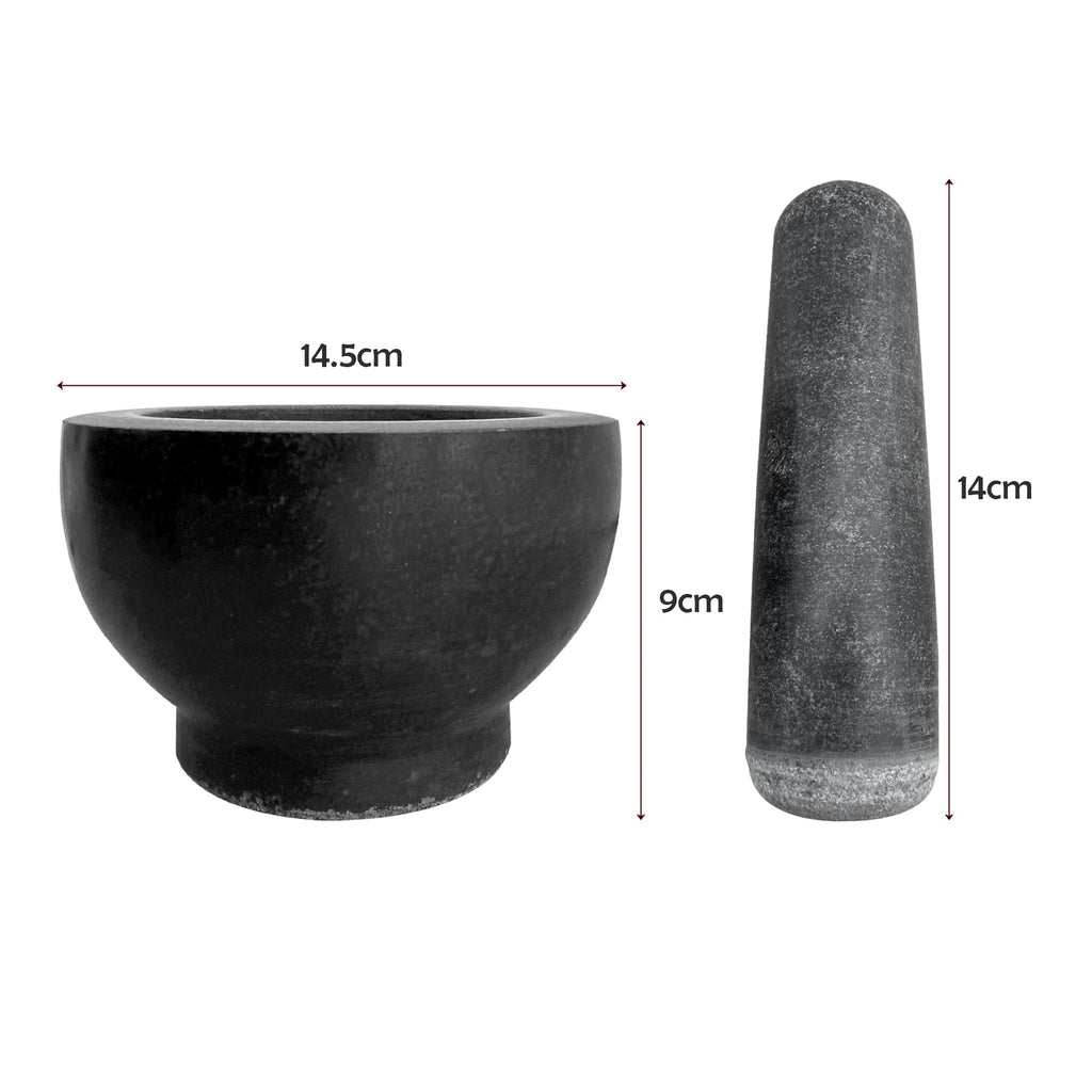 Premium Solid Black Granite Pestle and Mortar Set for Spice Herb Grinding