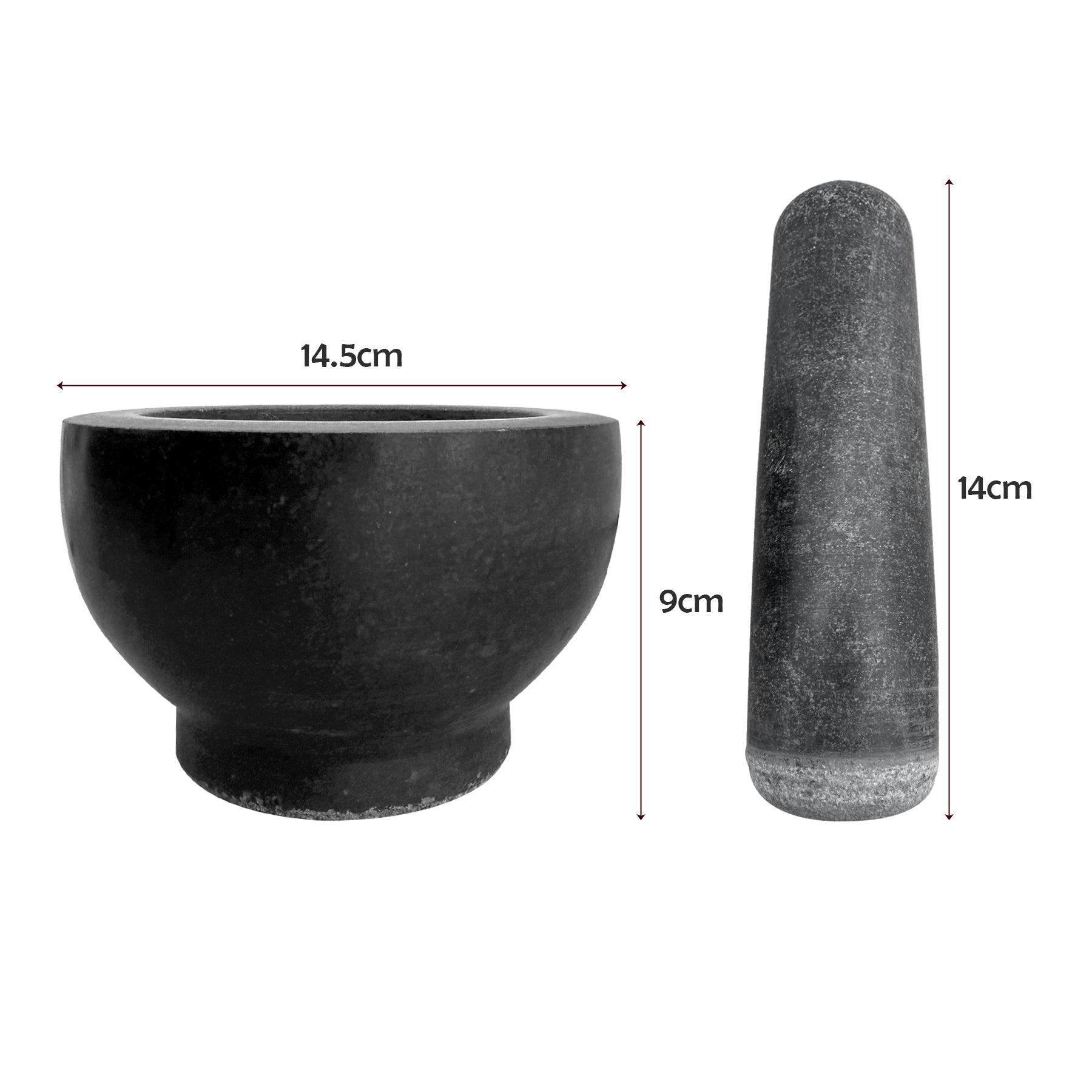 Premium Solid Black Granite Pestle and Mortar Set for Spice Herb Grinding