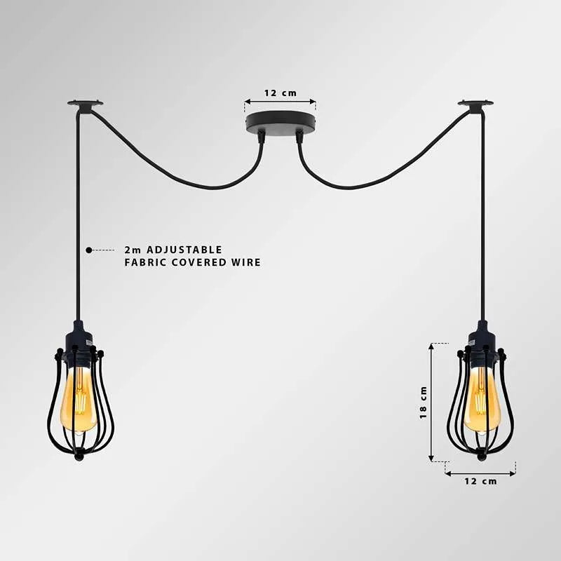 Industrial Black Metal Cage 2-Head Spider Pendant Light Fixture