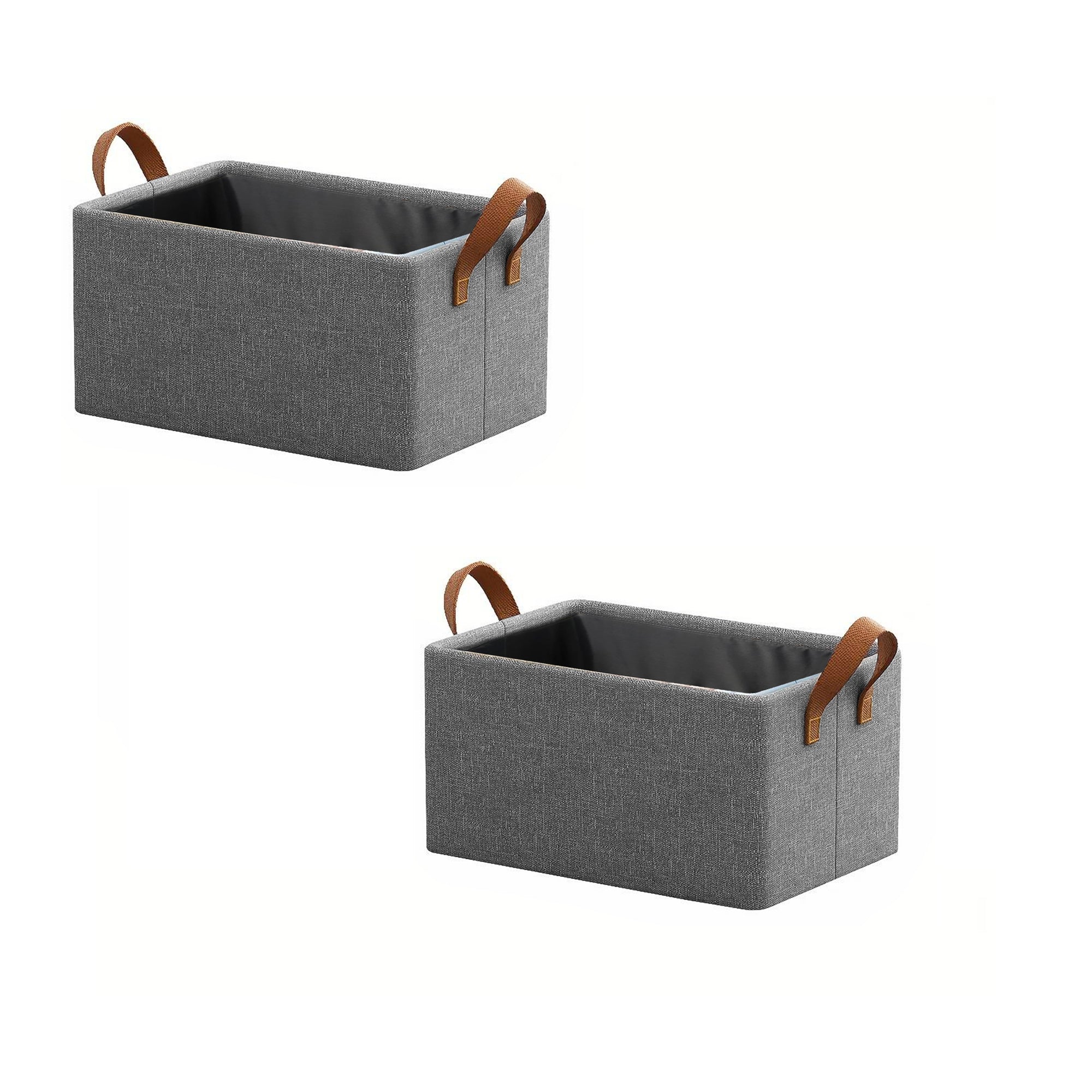 Foldable Grey Fabric Storage Organizer Bag with Handles for Clothes & Toys