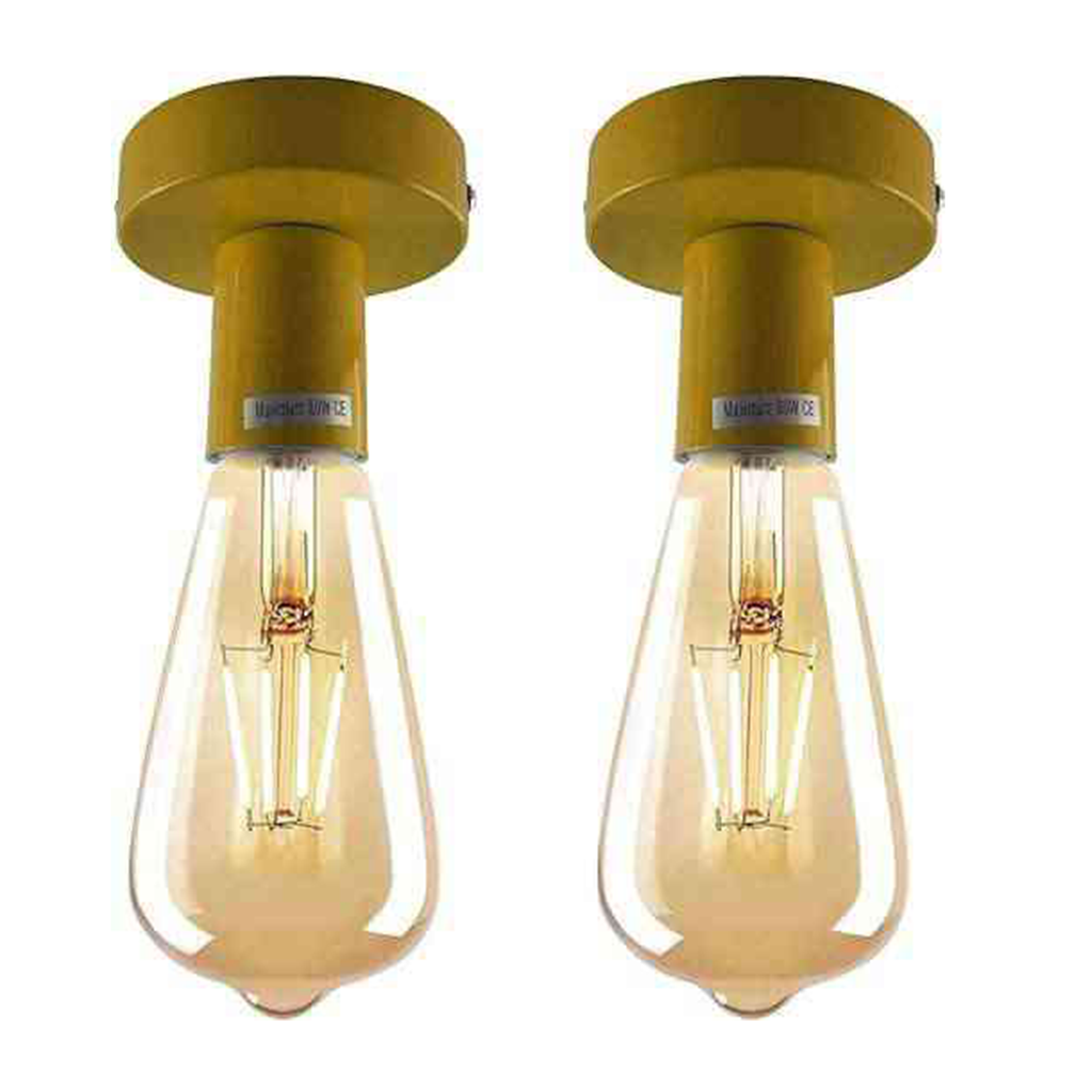 Vintage Industrial Flush Mount Ceiling Light Fixture - E27 Lamp Holder (2-Pack)