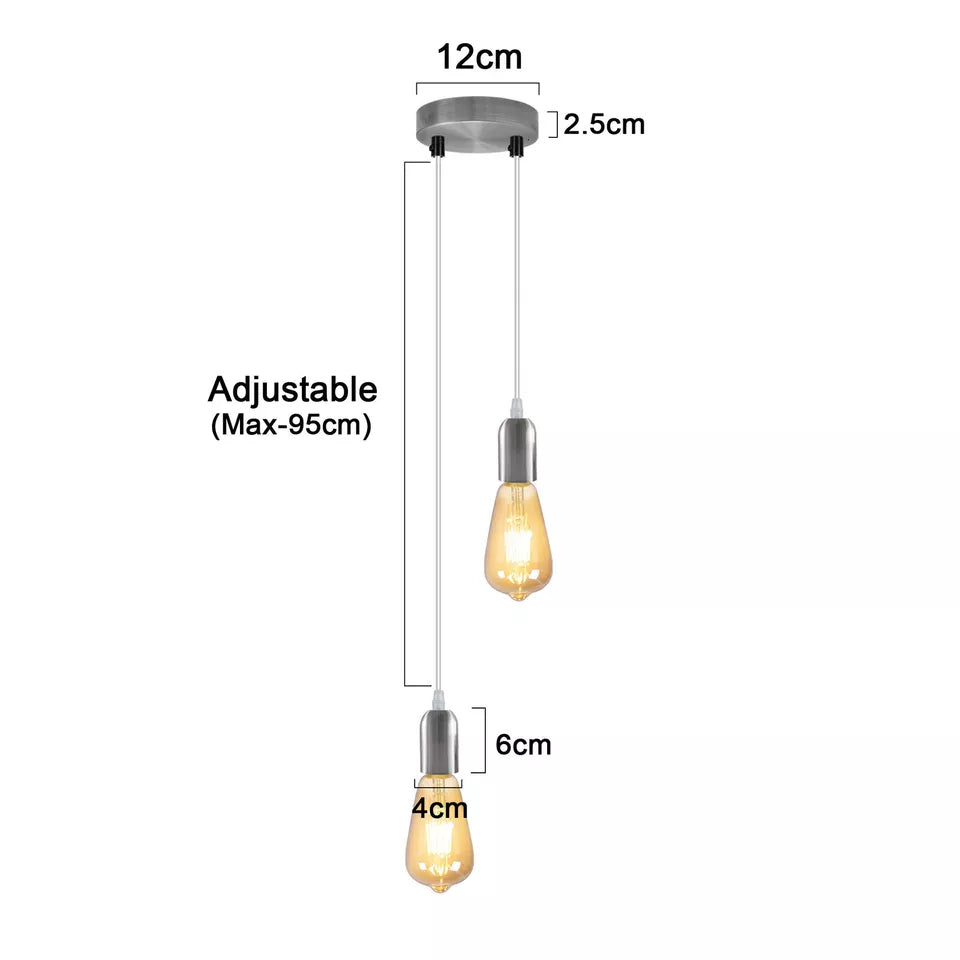 Vintage E27 Metal Two-Head Ceiling Pendant Light Fixture Adjustable Drop
